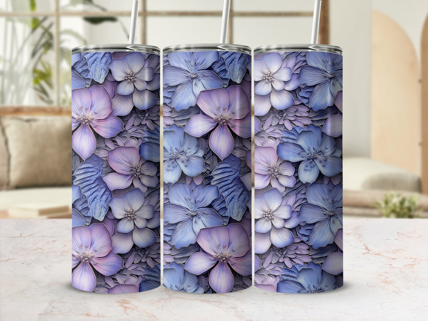 Floral Purple and Blue Design Insulated Tumbler
