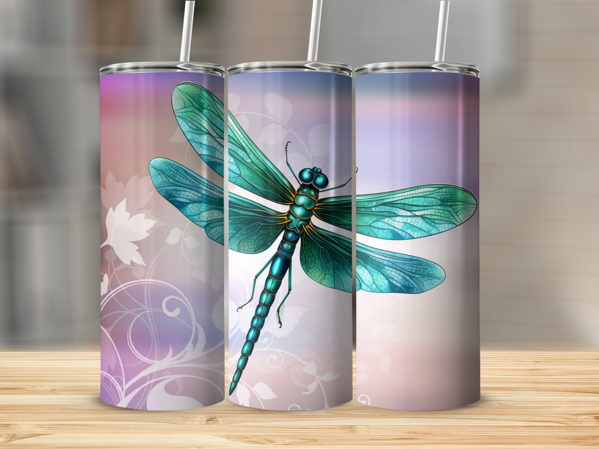 Vibrant Dragonfly Design on Tall Skinny Tumbler