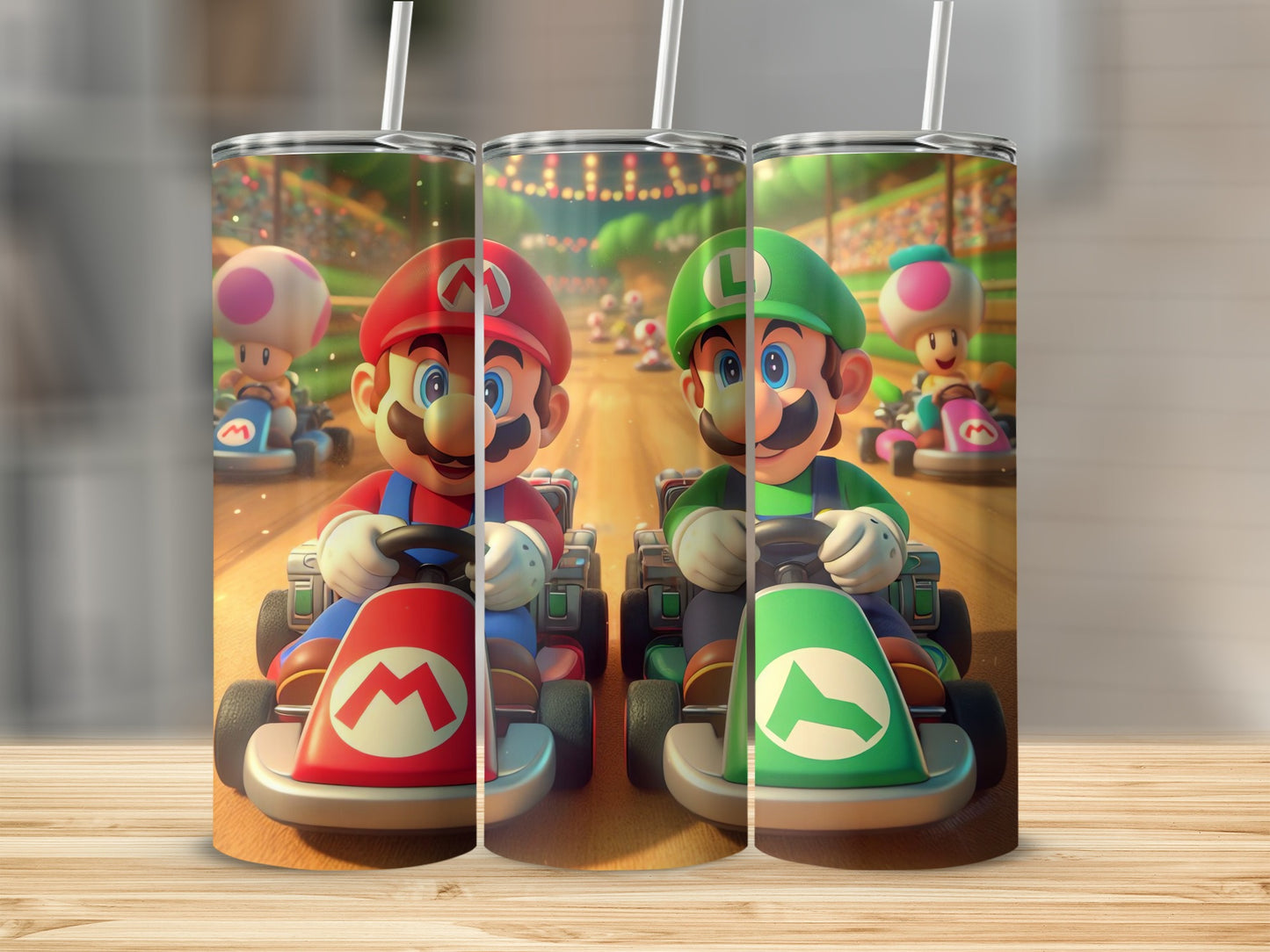 Mario Kart Characters Tumbler Two Straw Drink Set