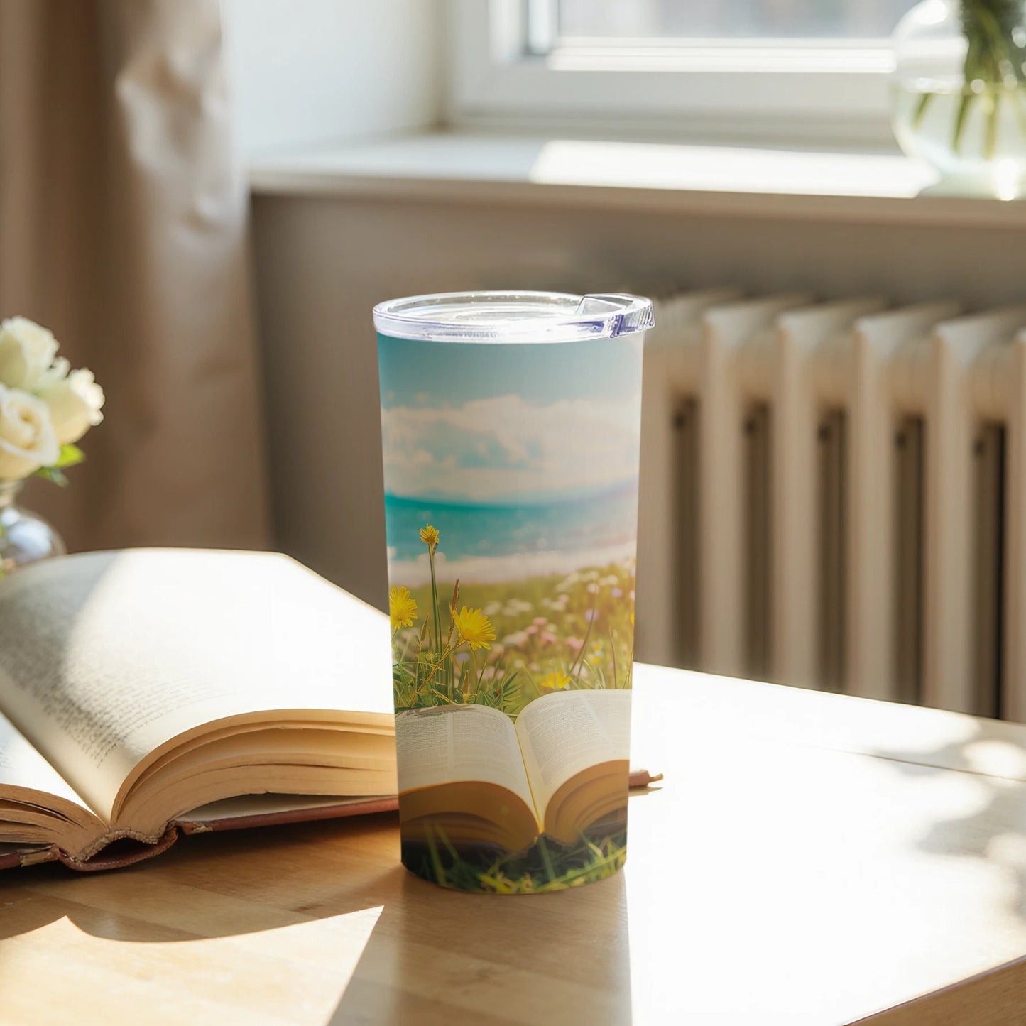 Coastal Meadow Open Book Scenic Ocean Sky Tumbler product type