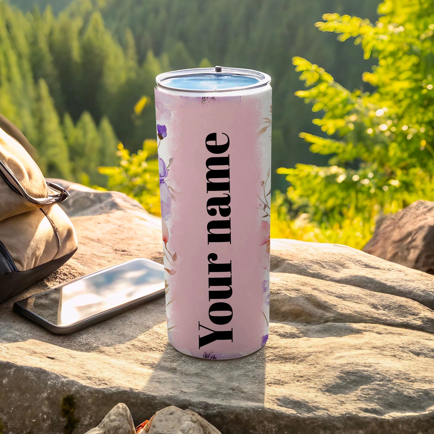 Personalized Floral Travel Tumbler with Custom Name