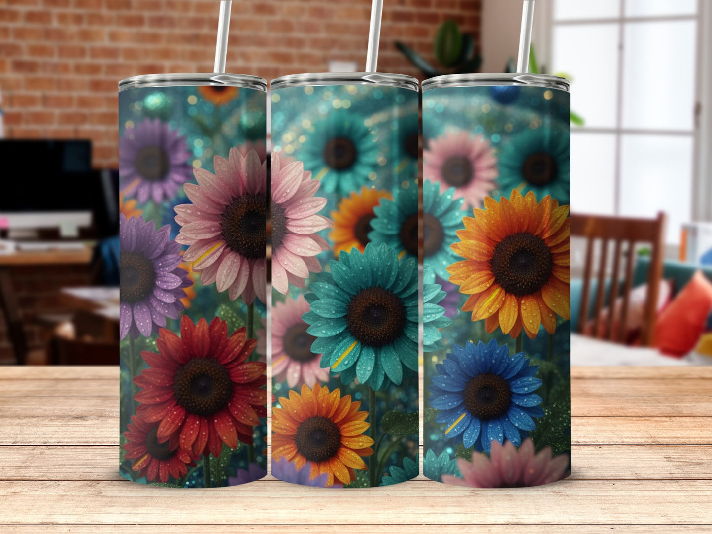 Colorful Sunflower Design Insulated Drinkware Tumblers