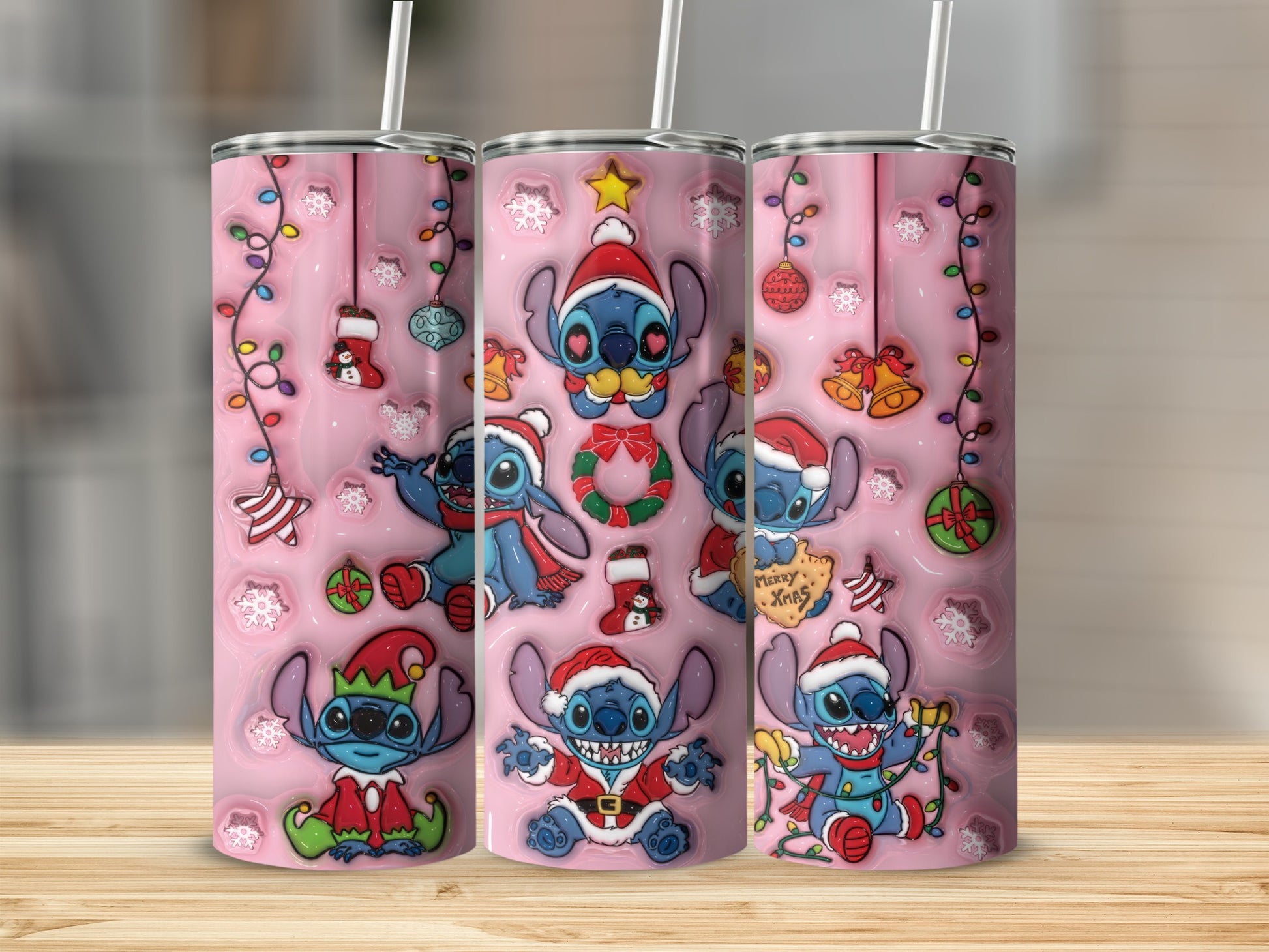 Cute Pink Christmas Characters Festive Drinkware Flask