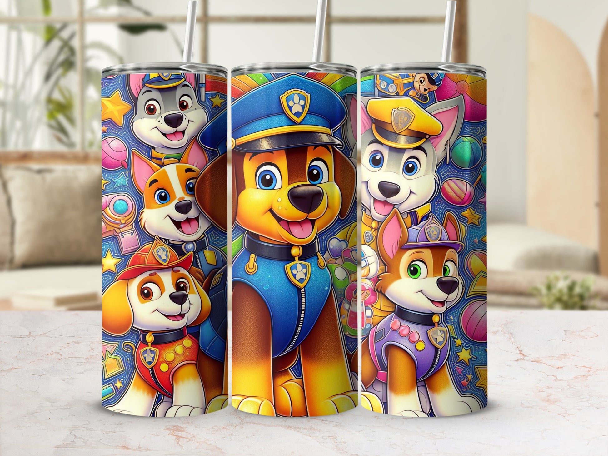 Colorful Cartoon Dog Characters Patterned Tumbler Cup