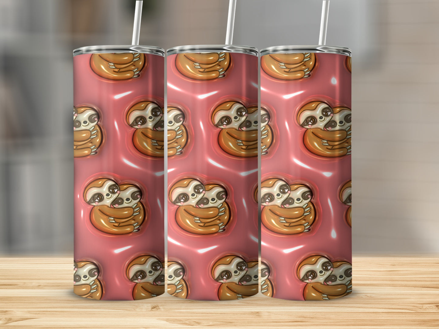 Cute Sloth Illustrations Tumbler with Straw