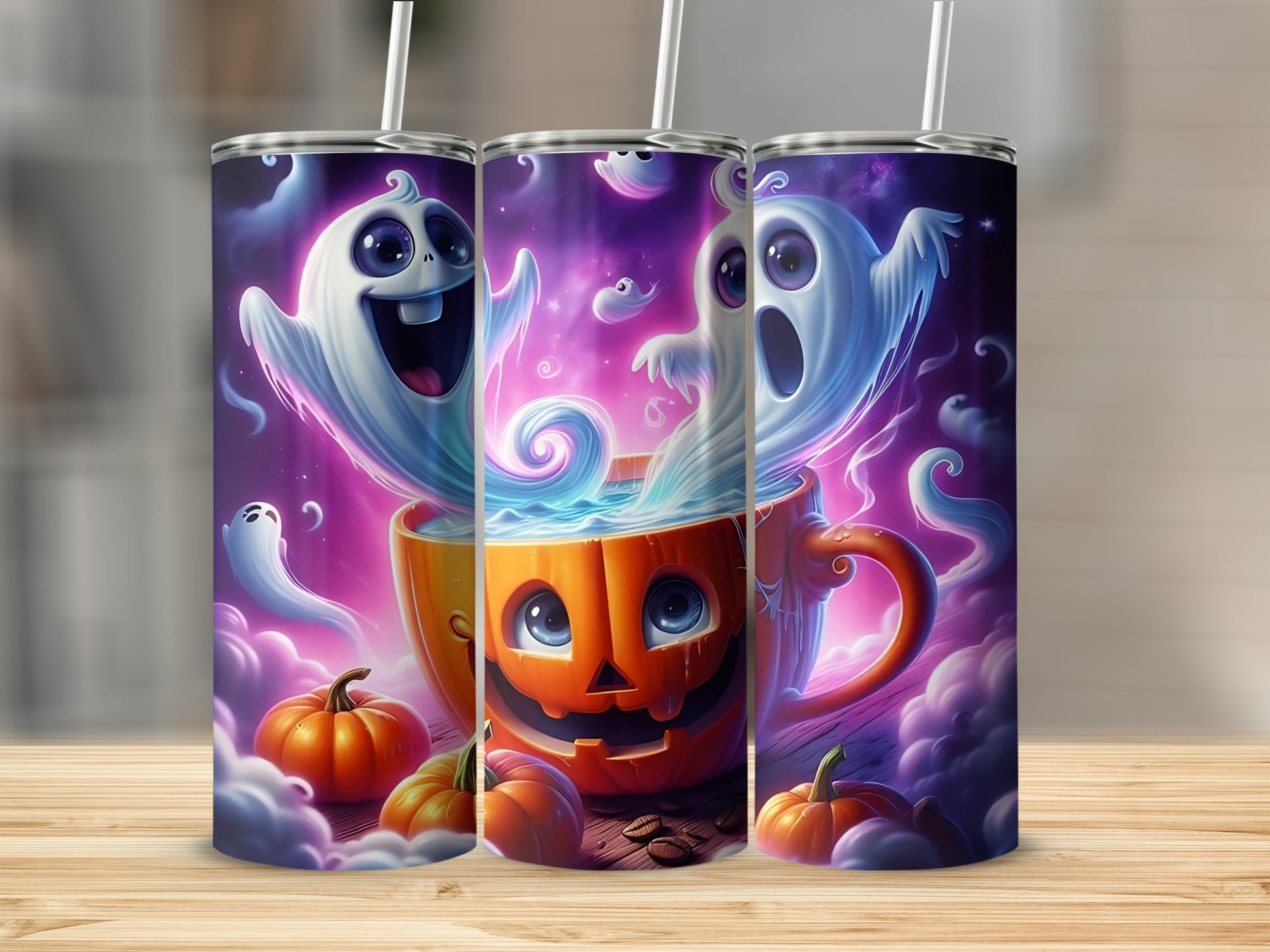Cute Ghosts Haunted Pumpkin Halloween Tumbler Design