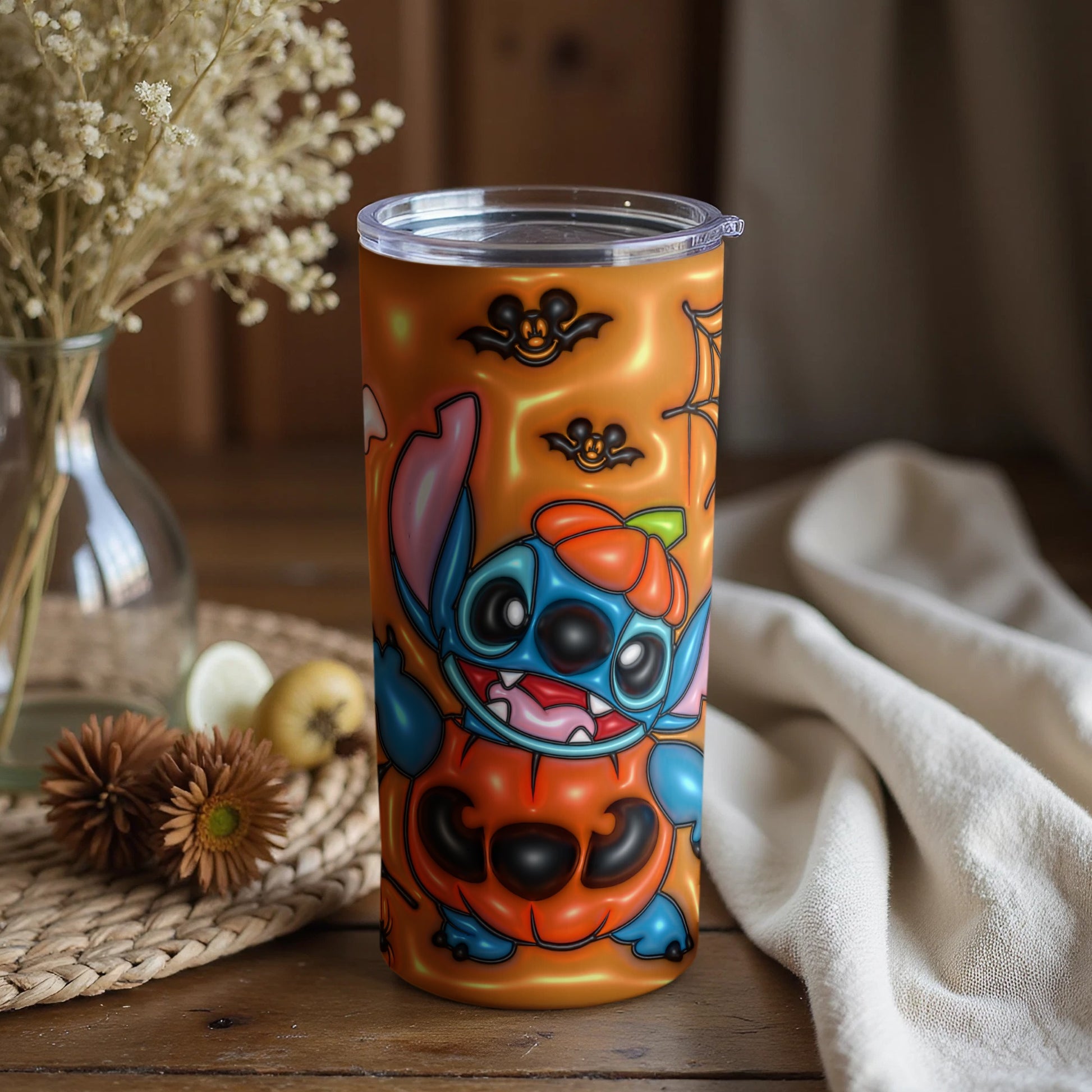 Halloween Themed Tumbler with Pumpkin Art