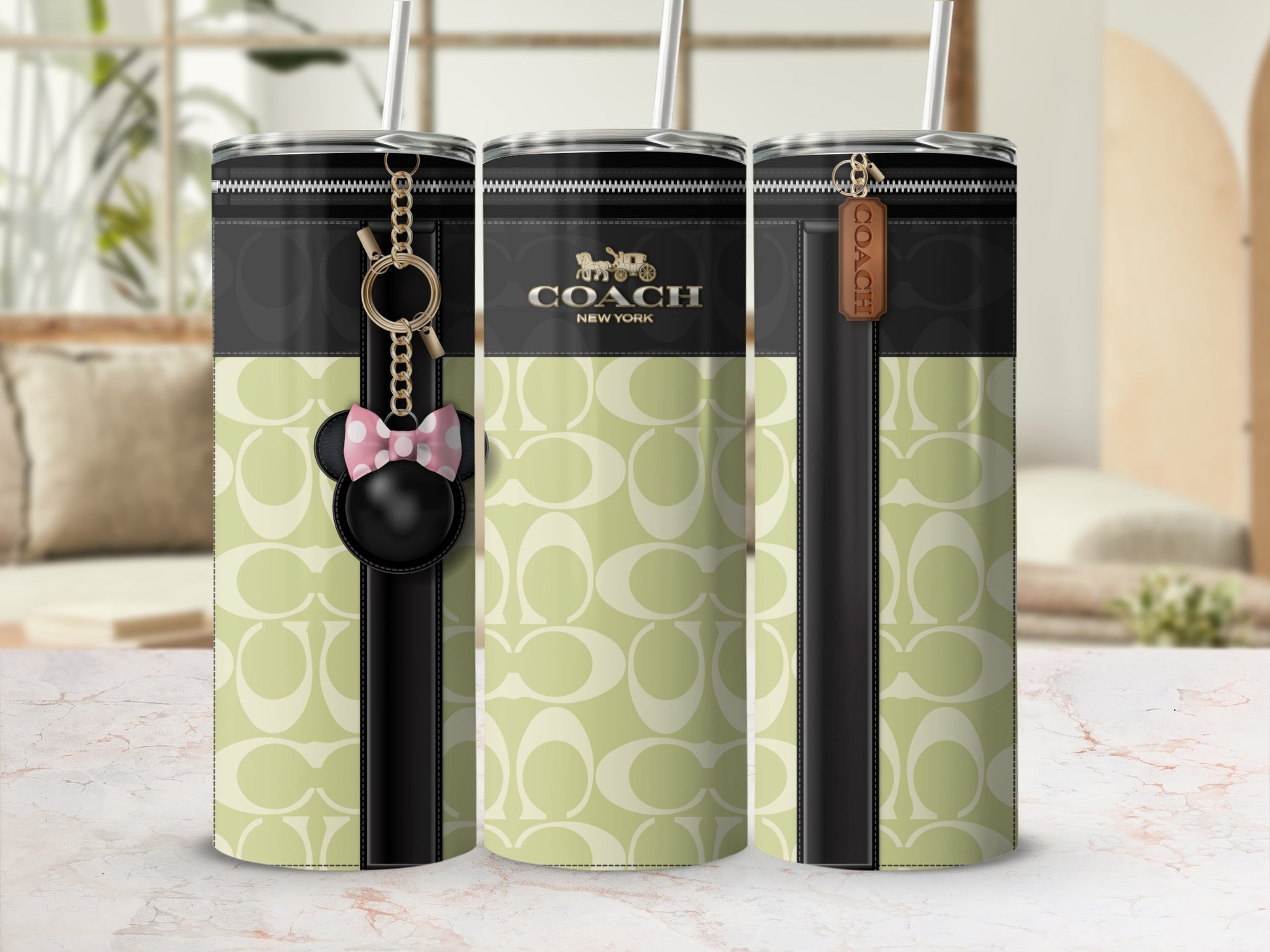 Green Coach New York Inspired Minnie Keychain Tumbler