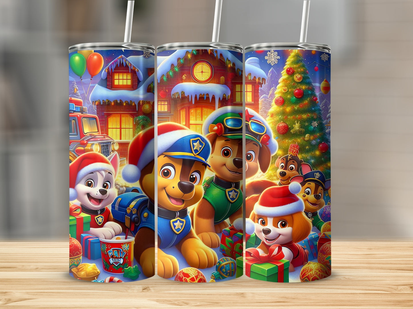 Festive Holiday Themed Tumbler with Cute Puppy Print