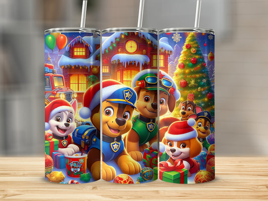 Festive Holiday Themed Tumbler with Cute Puppy Print