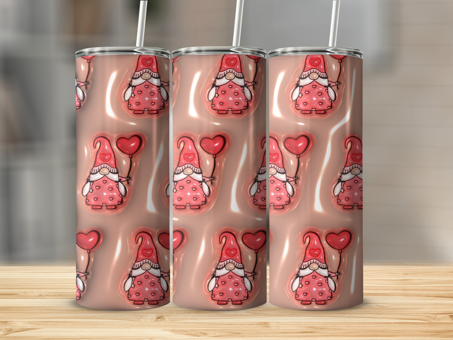 Pink Gnome with Heart Print Tumbler Valentine's Day Gift