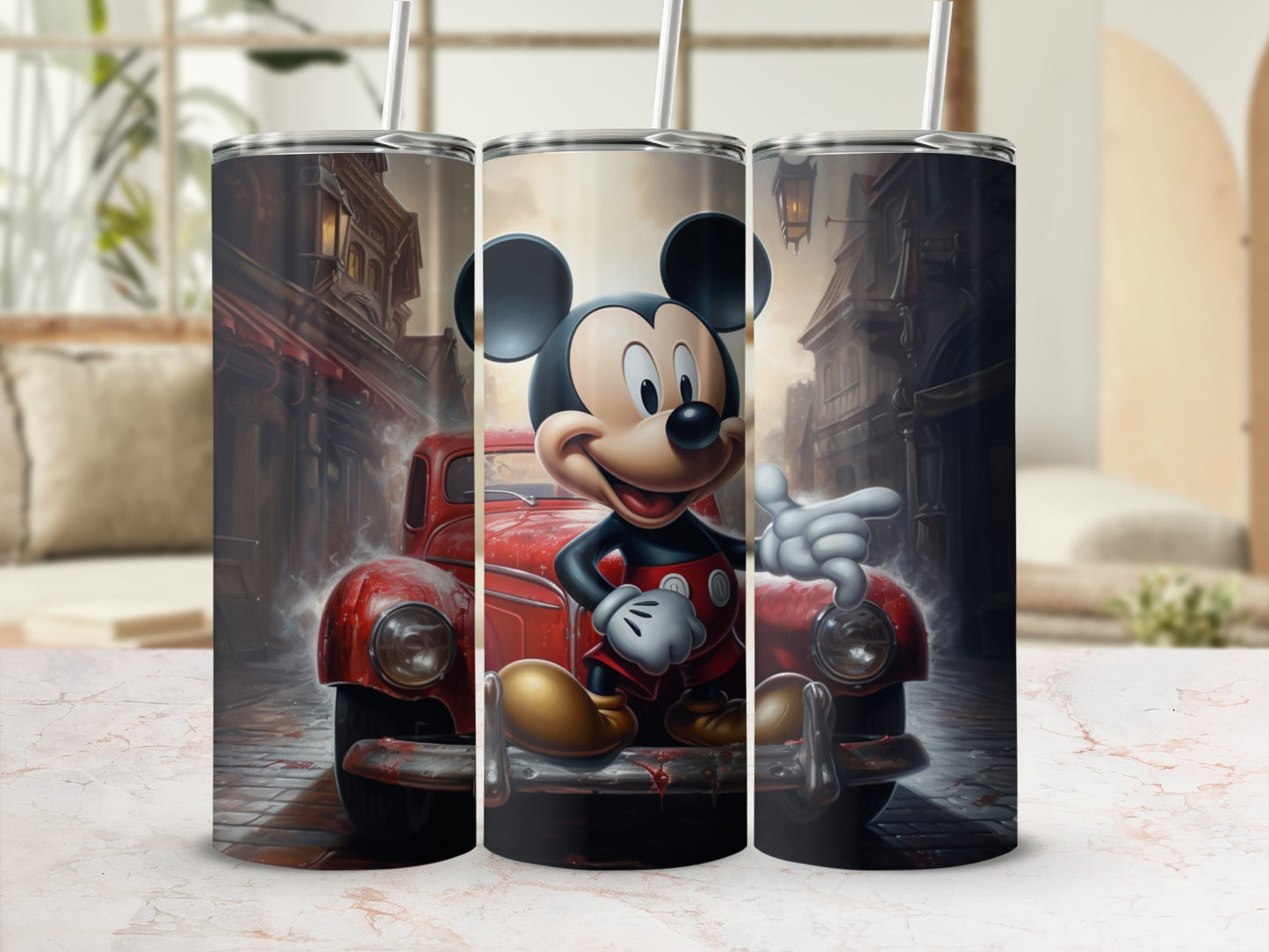 Classic Red Car Mickey Mouse Art Tumbler