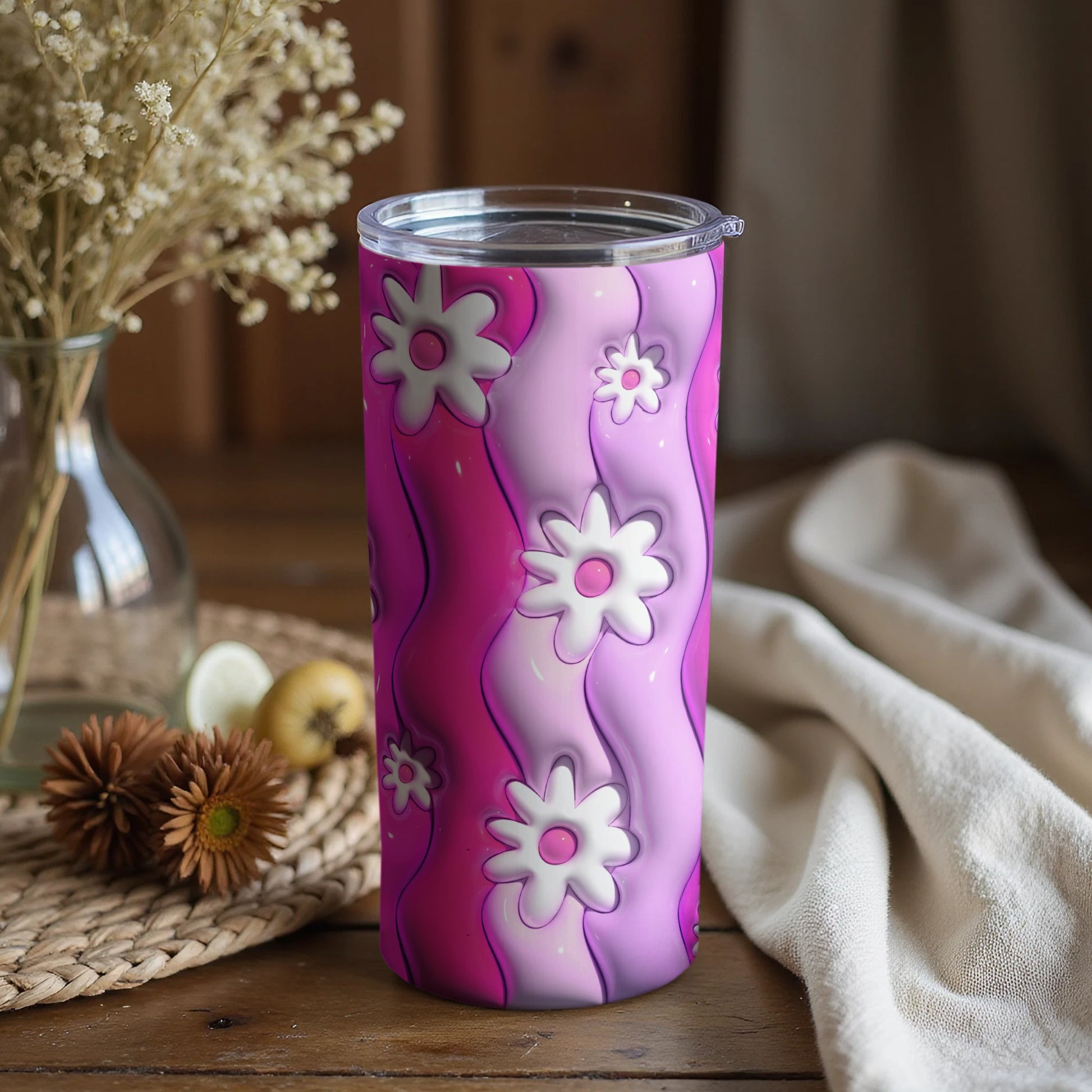 Pink and Purple Tumbler with Floral Design Tumbler