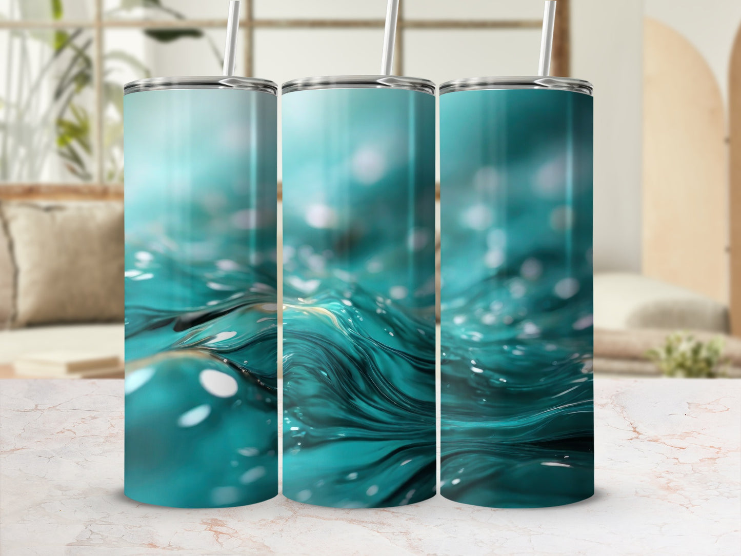 Deep Teal Liquid Waves Shimmering Bubbles Tumbler product type