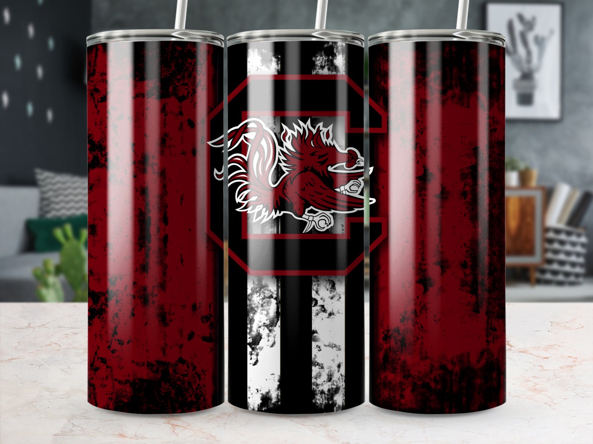 Rustic Red and Black Gamecock Design Tumbler