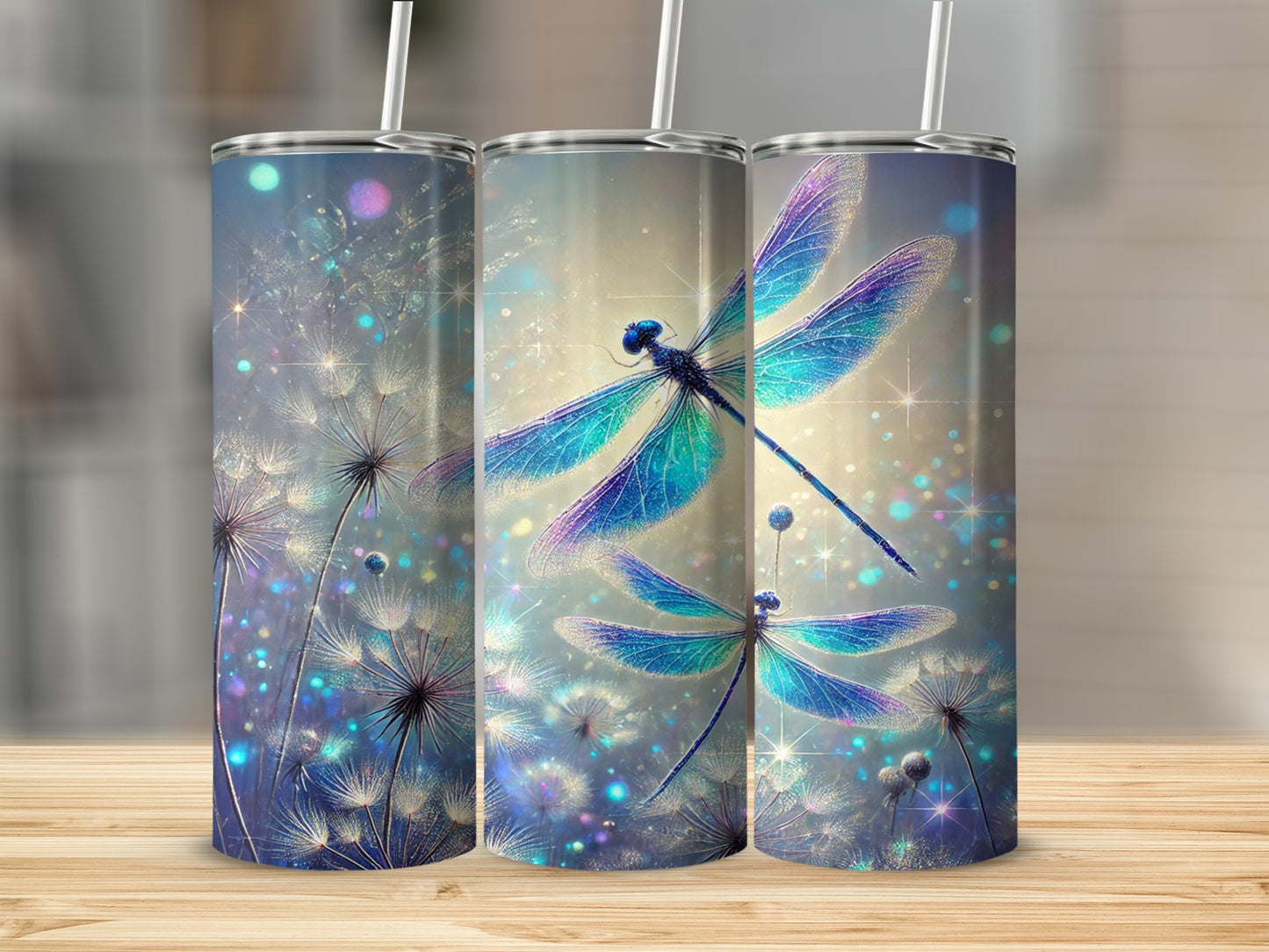Beautiful Dragonfly and Dandelion Design Tumbler