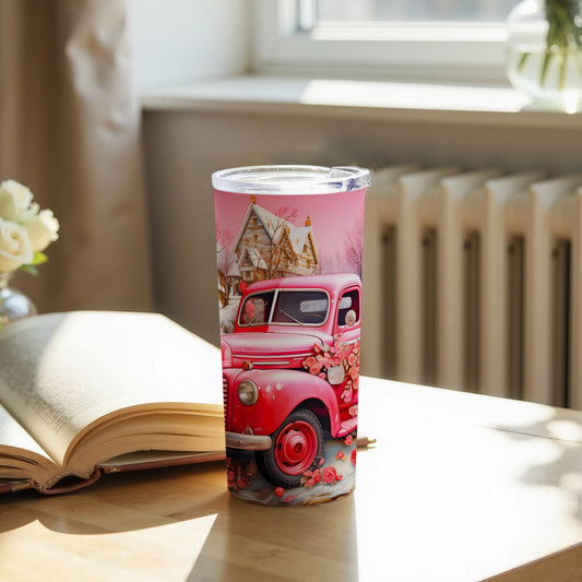 Vintage Pink Truck Floral Insulated Tumbler