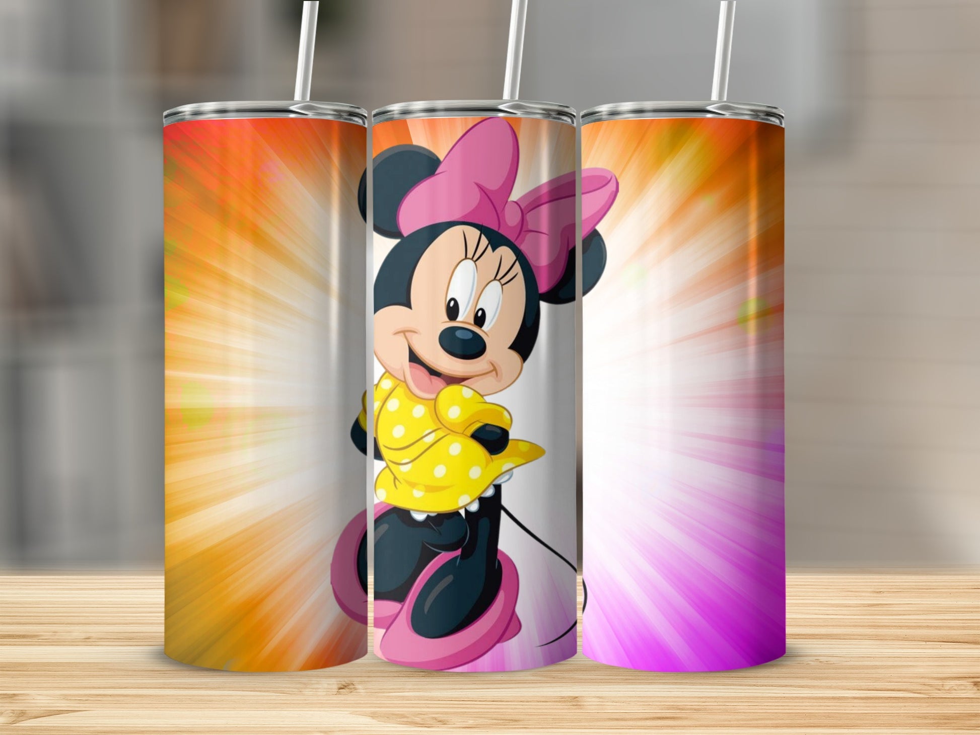 Colorful Minnie Mouse Design Tumbler with Straw