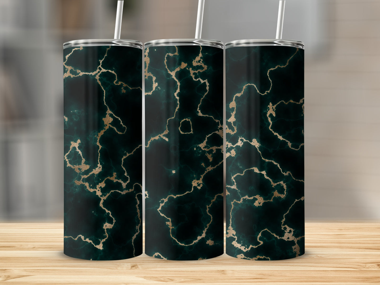 Luxurious Emerald with Golden Veins Accent Tumblers