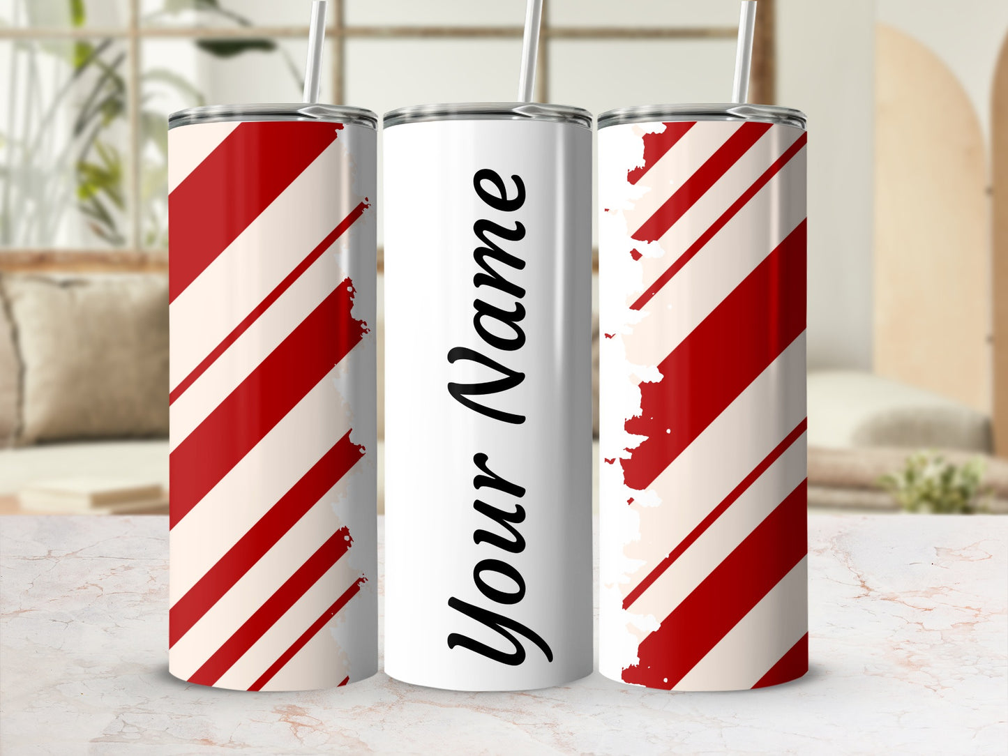 Personalized Candy Cane Stripe Design Tumbler Cups