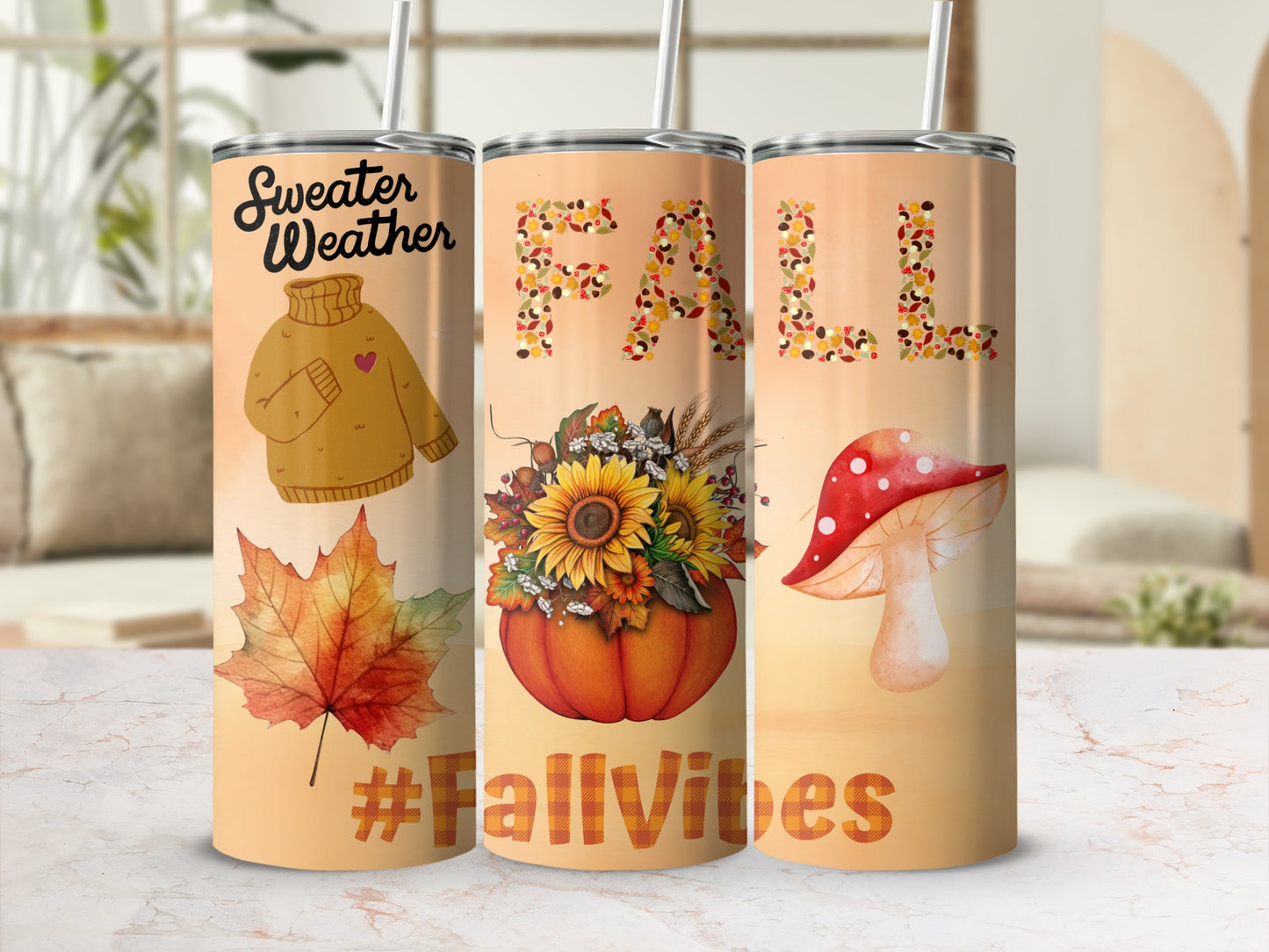 Fall Vibes Sweater Weather Sunflower Pumpkin Tumbler