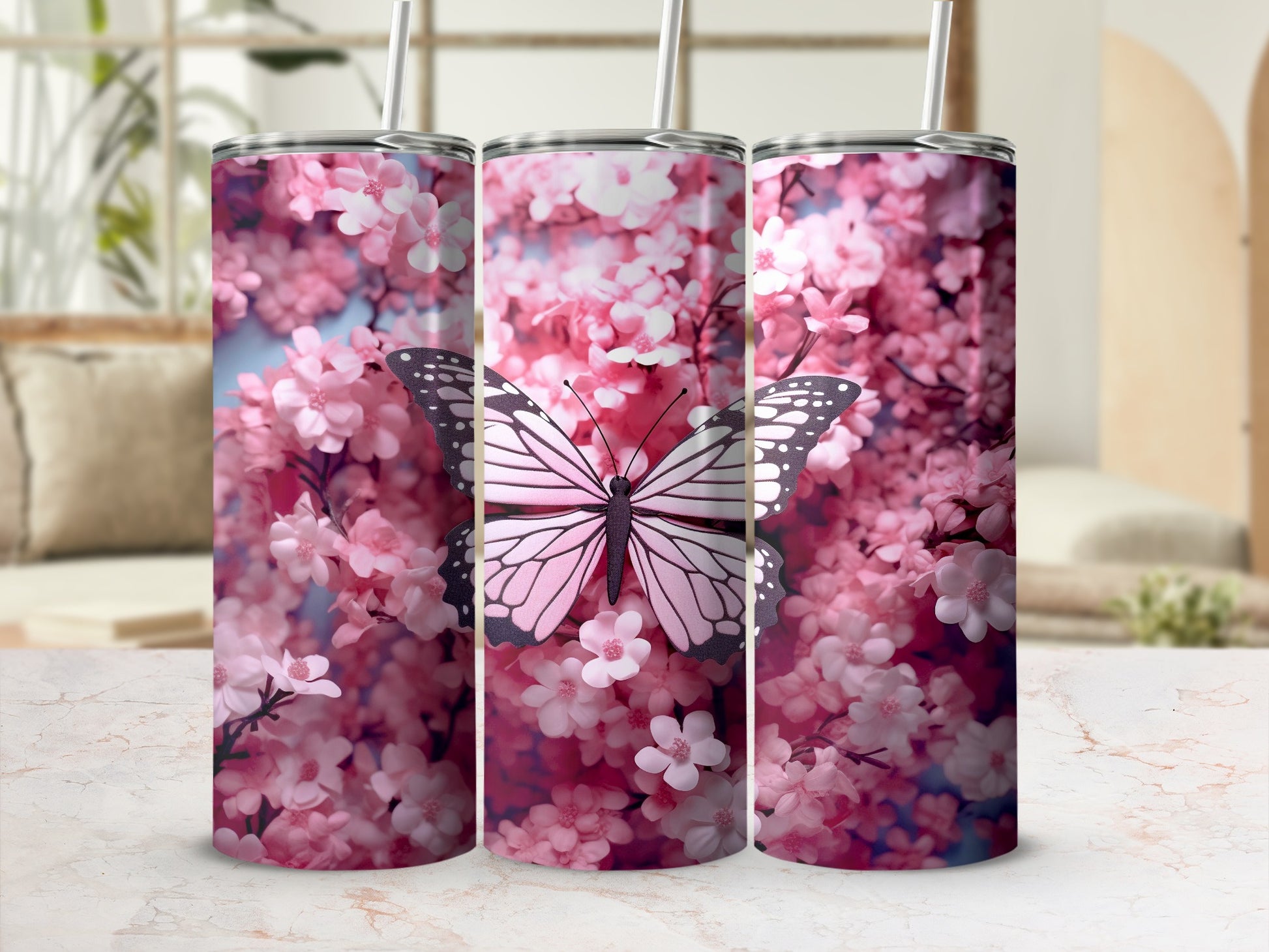Pink Cherry Blossom Butterfly Floral Tumbler product type
Tumbler, Butterfly, Pink flowers, Cherry blossom, Floral design, Nature inspired, Spring collection, Drinkware gift, Aesthetic tumbler, Blossoming print, Garden theme, Summer accessory, Pink aesthetic, Flower pattern, Tumbler cup, Beautiful design, Custom tumbler, Outdoor lifestyle, Wildlife print, Gift for her