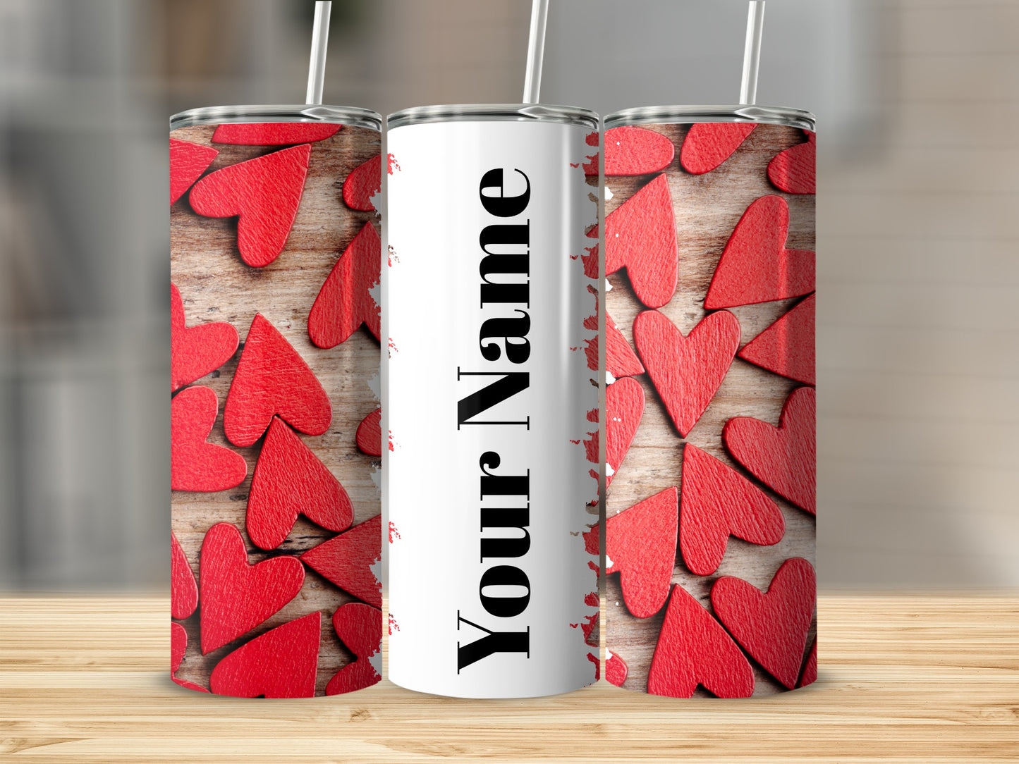 Personalized Red Hearts Design Travel Tumbler Cup