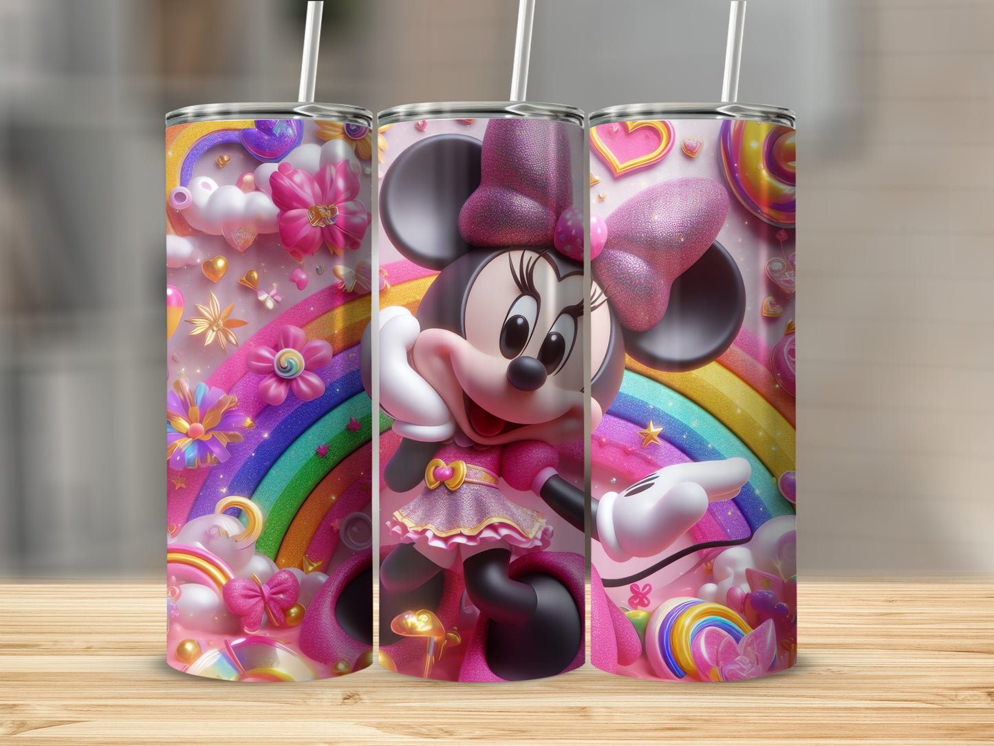 Colorful Minnie Mouse Rainbow Design Tumbler Cup