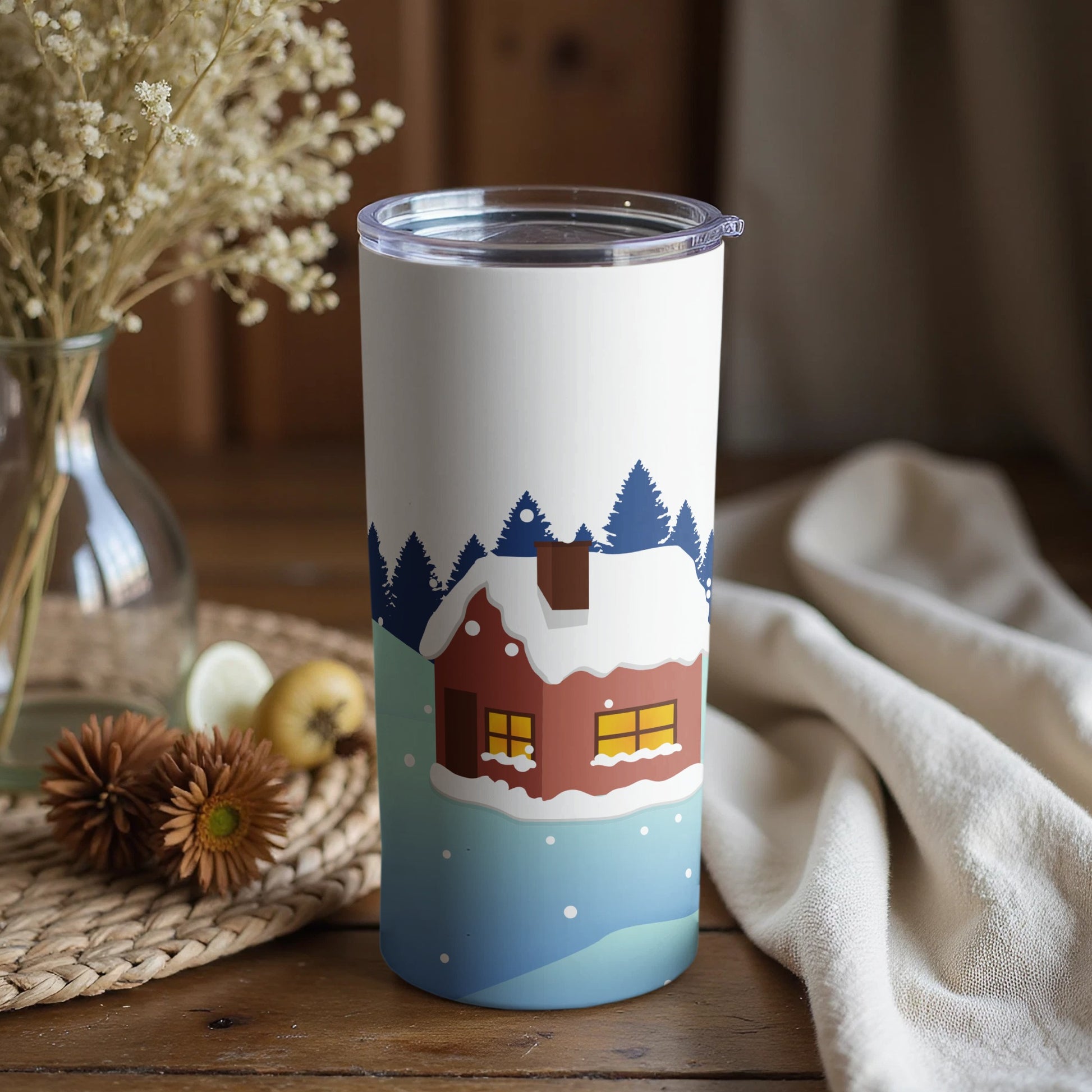 Cozy Snowy Cabin in the Woods Tumbler Product