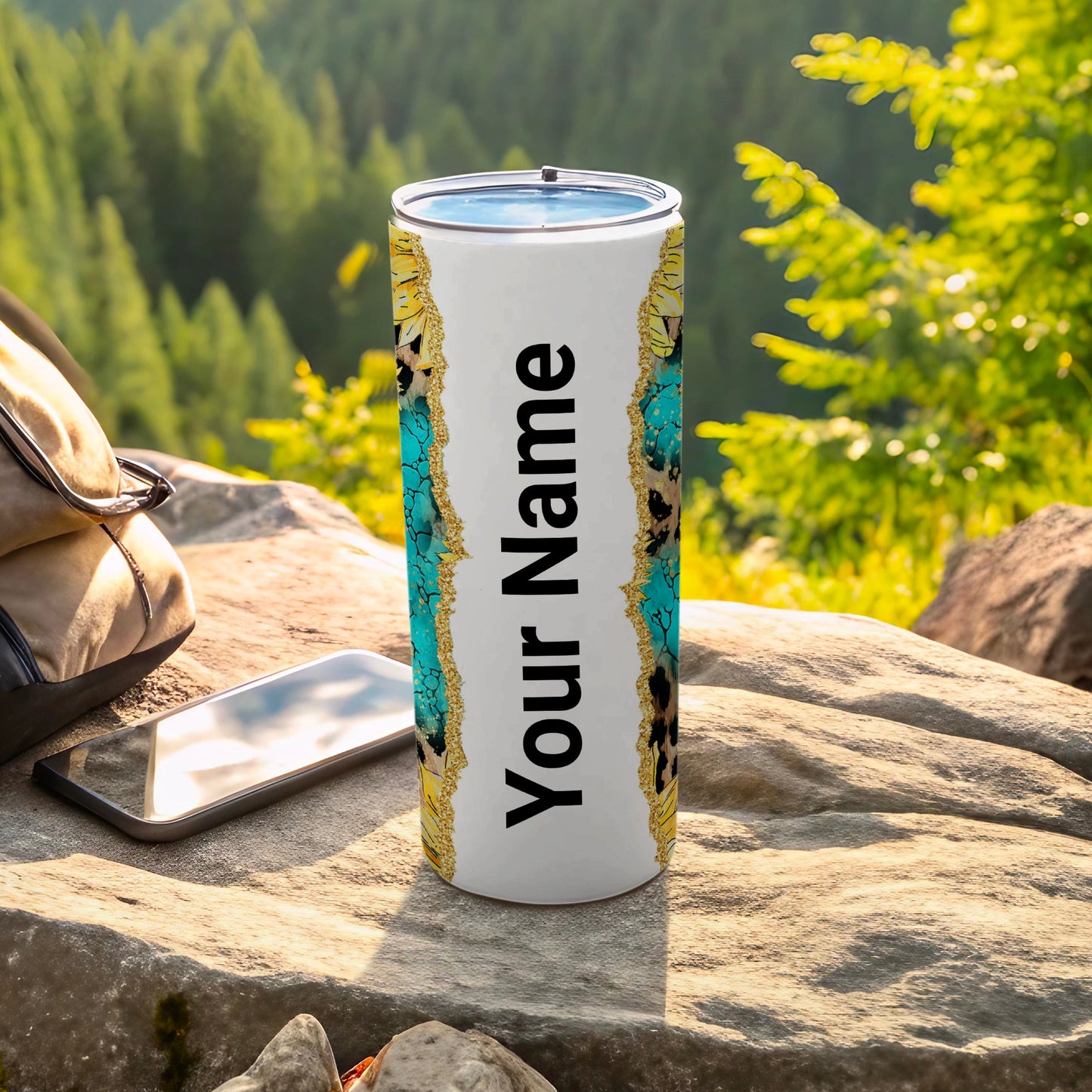 Customizable Tumbler with Unique Blue and Gold Design