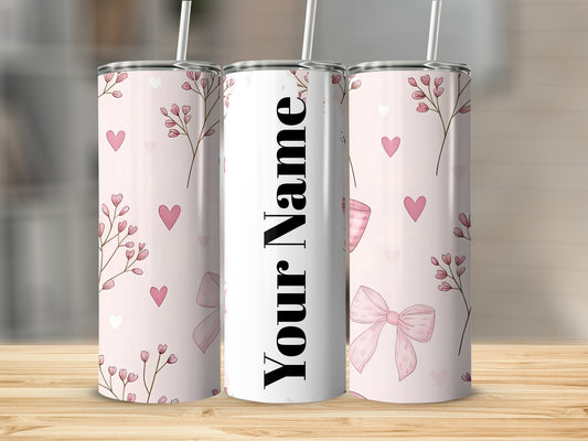 Personalized Pink Floral Hearts Your Name Tumbler