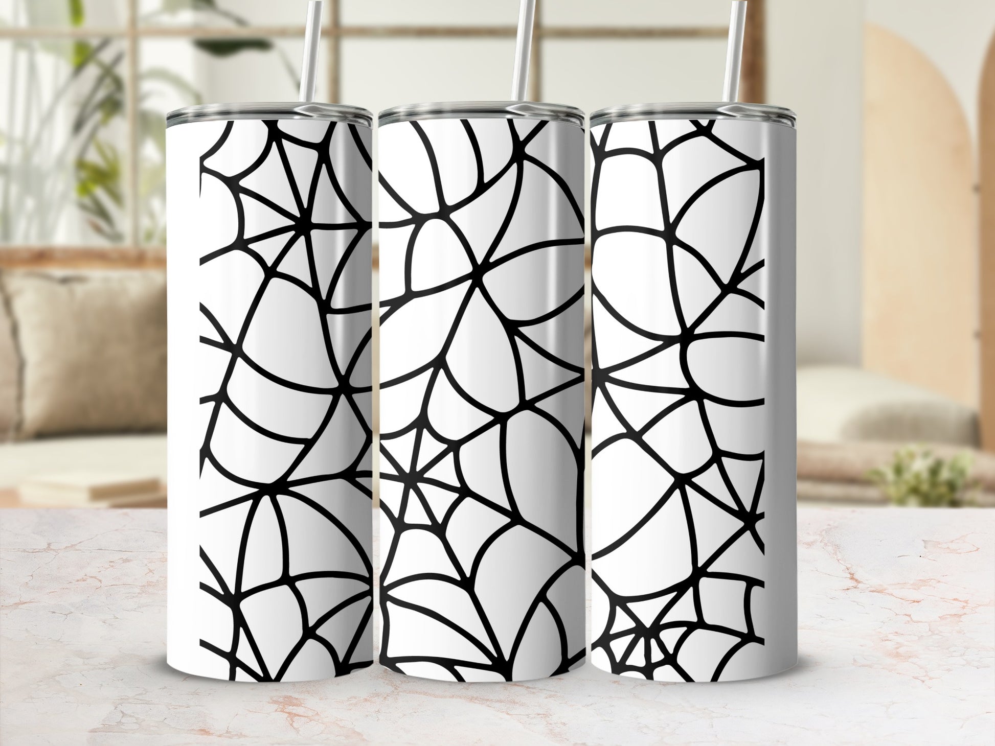 Black white spiderweb design coffee tea tumbler product type