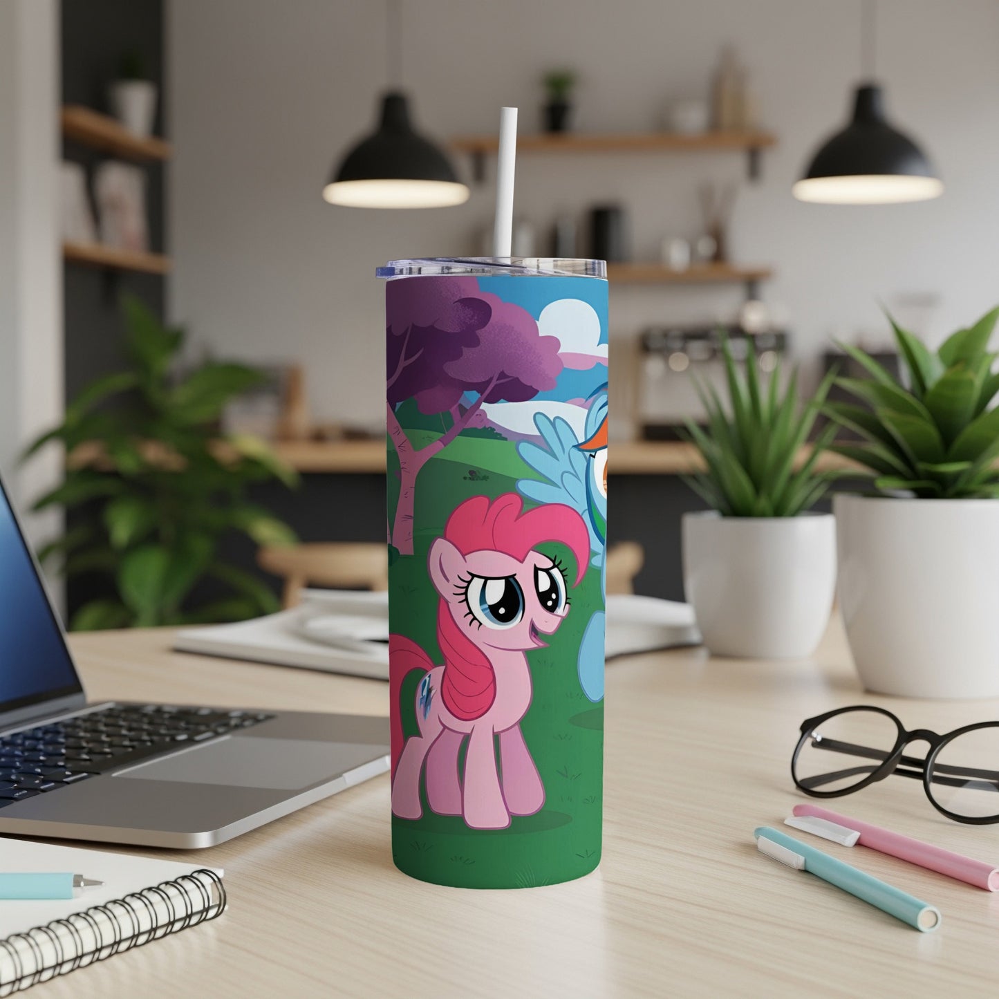 Pinkie Pie and Rainbow Dash from My Little Pony on a green field.