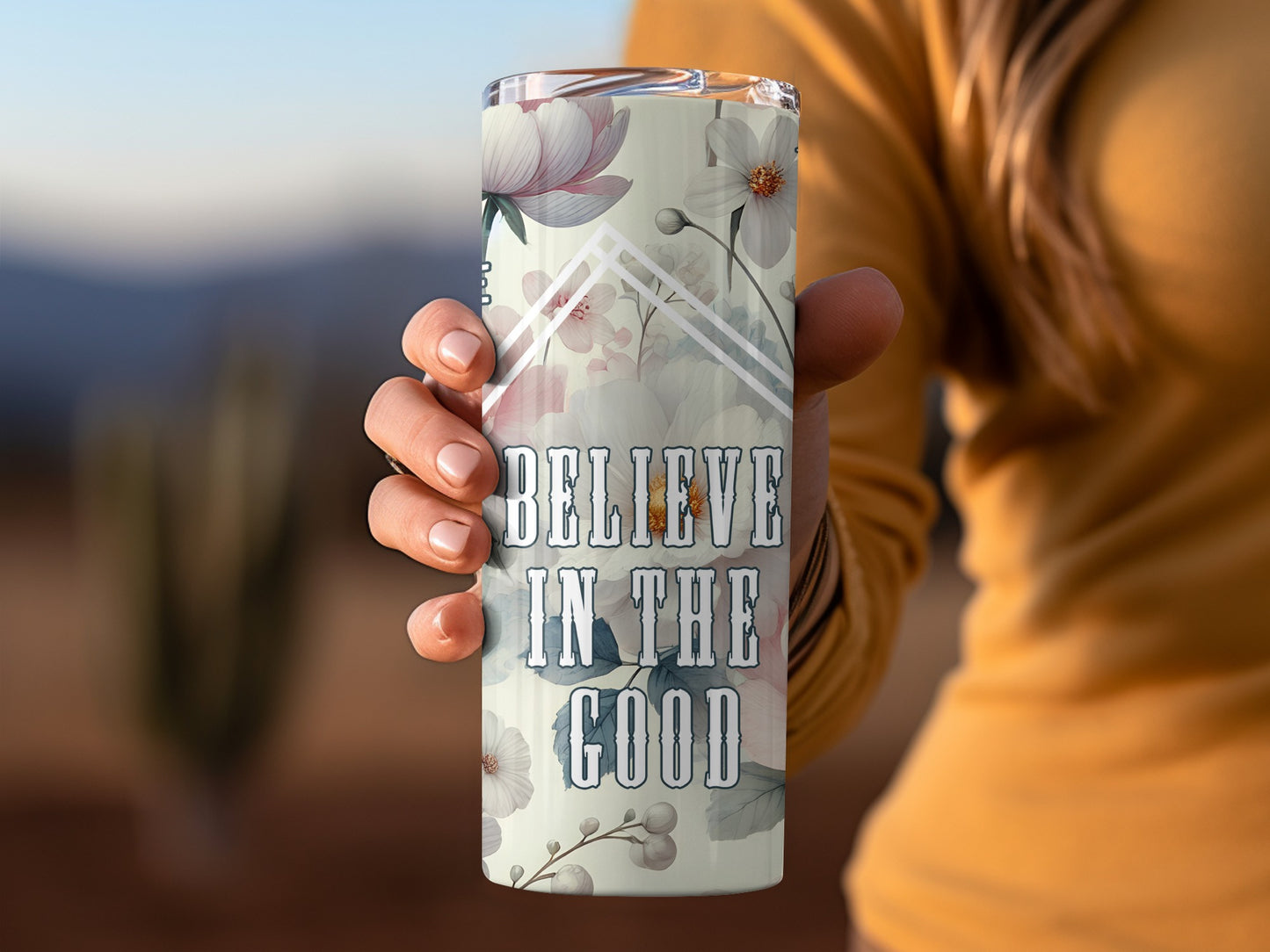 Believe In The Good Floral Design Travel Mug