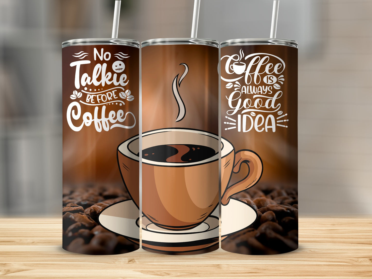No Talkie Before Coffee Travel Mug with Straw