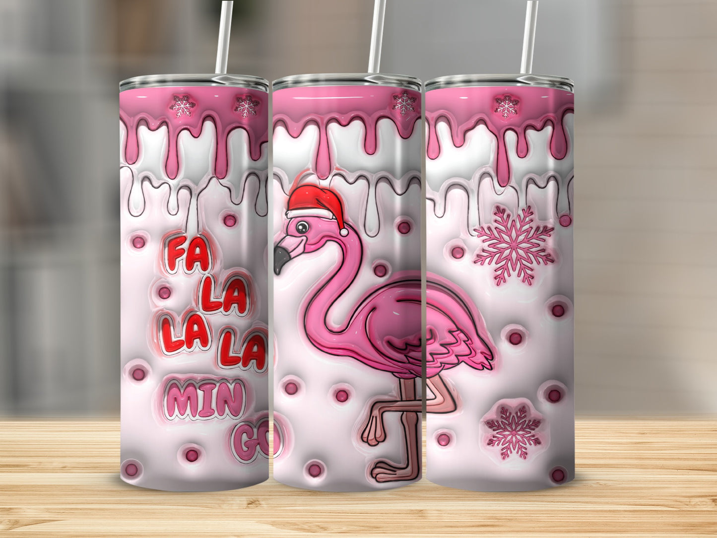 Flamingo Christmas Design with Snowflakes Tumbler Product