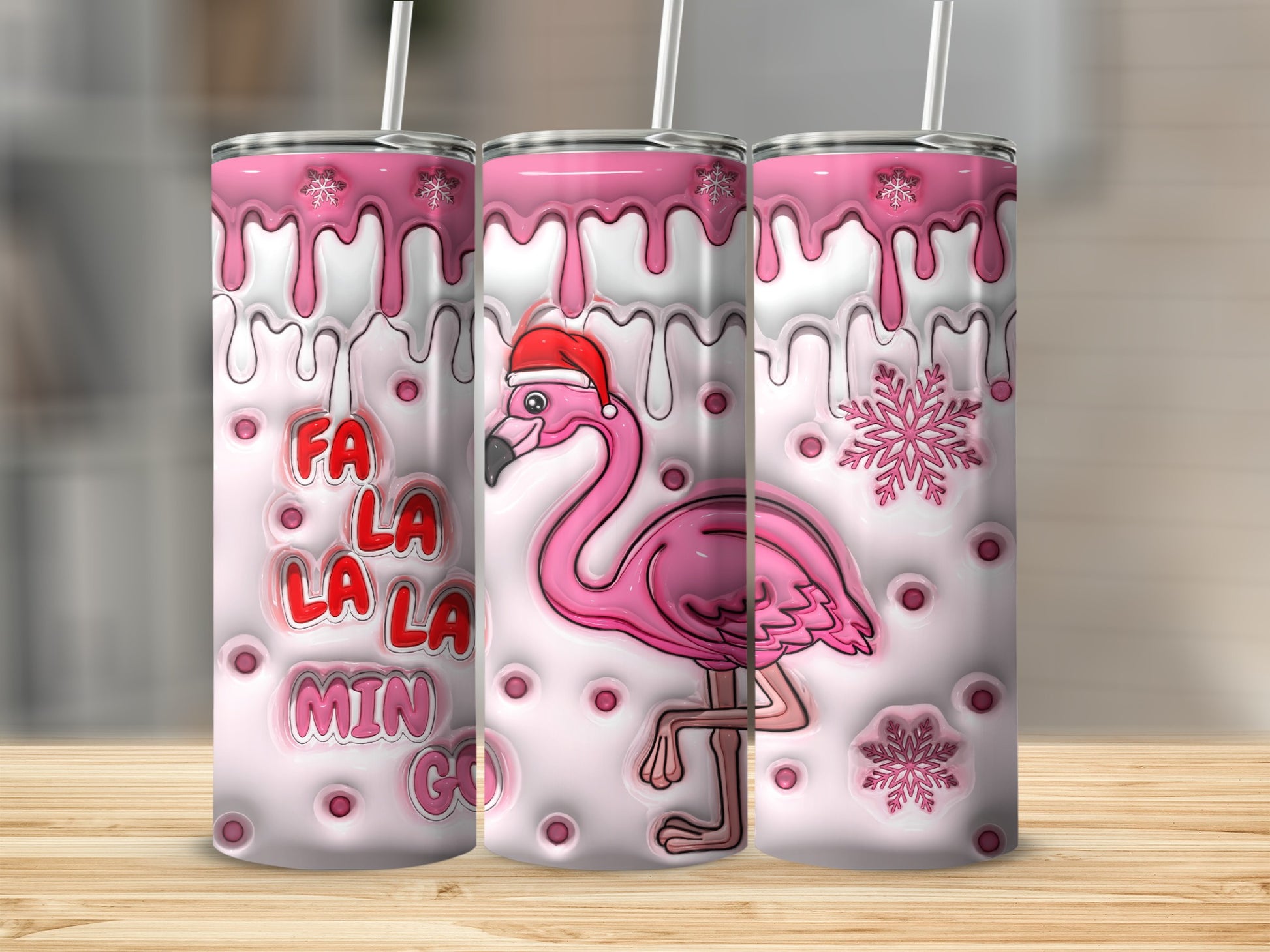 Flamingo Christmas Design with Snowflakes Tumbler Product