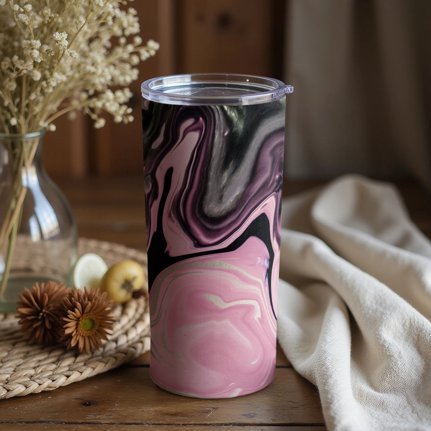 Pink and Black Marble Pattern Tall Tumbler Cup