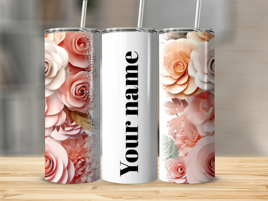 Personalized Floral Rose Design Insulated Tumbler Cup