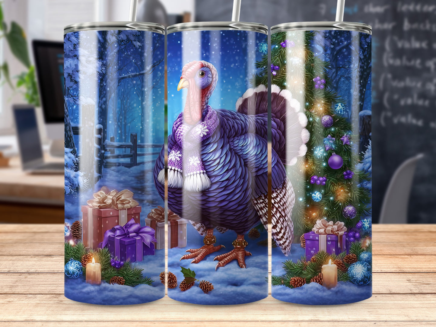 Festive Turkey with Gifts Christmas Winter Themed Tumbler