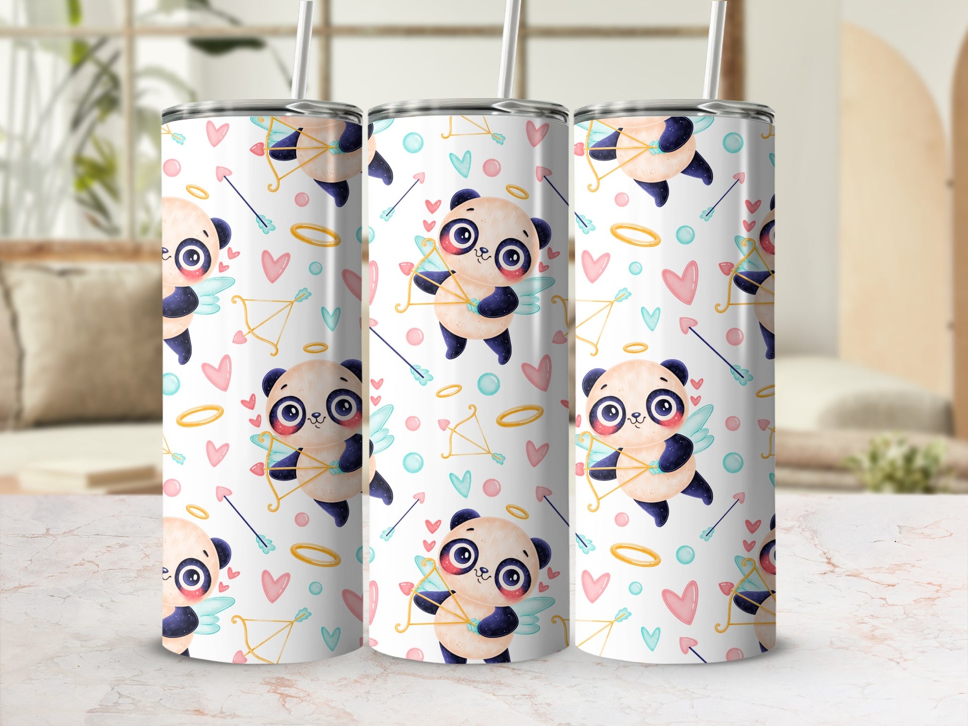 Cute Panda Cartoon Characters Adorn These Tumblers
