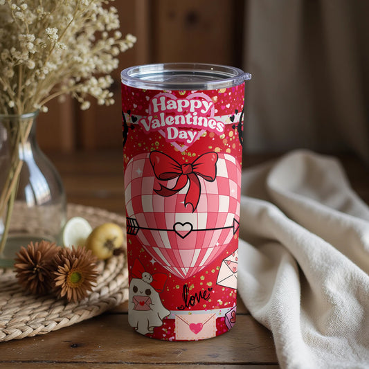Happy Valentines Day Red Hot Air Balloon Tumbler