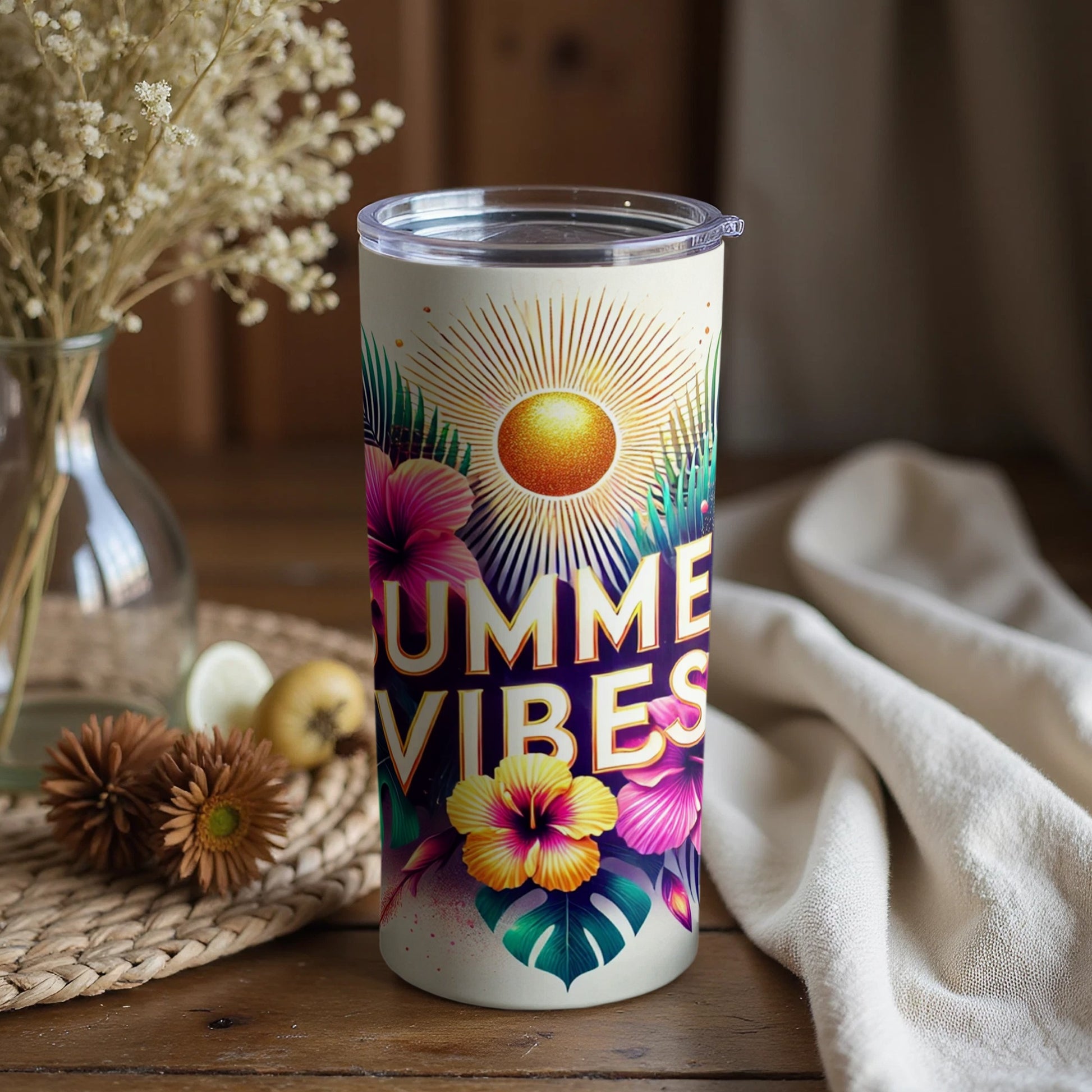Vibrant Sun and Flowers Summer Vibes Tumbler Cup