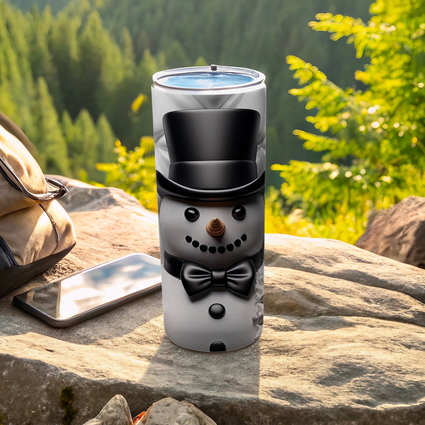 Snowman Face Insulated Tumbler with Lid Travel Mug