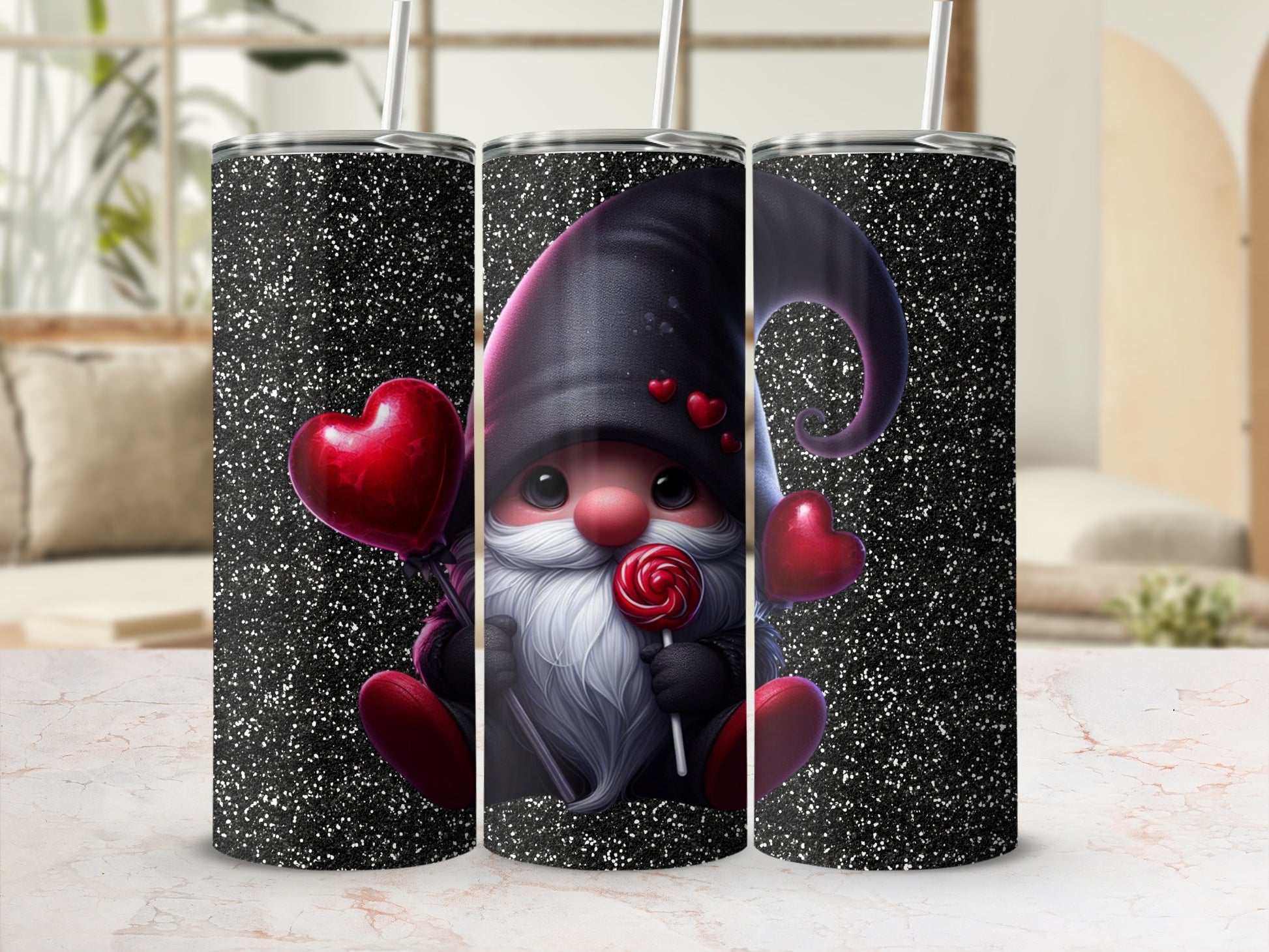 Cute Gnome with Heart and Lollipop Design Tumbler