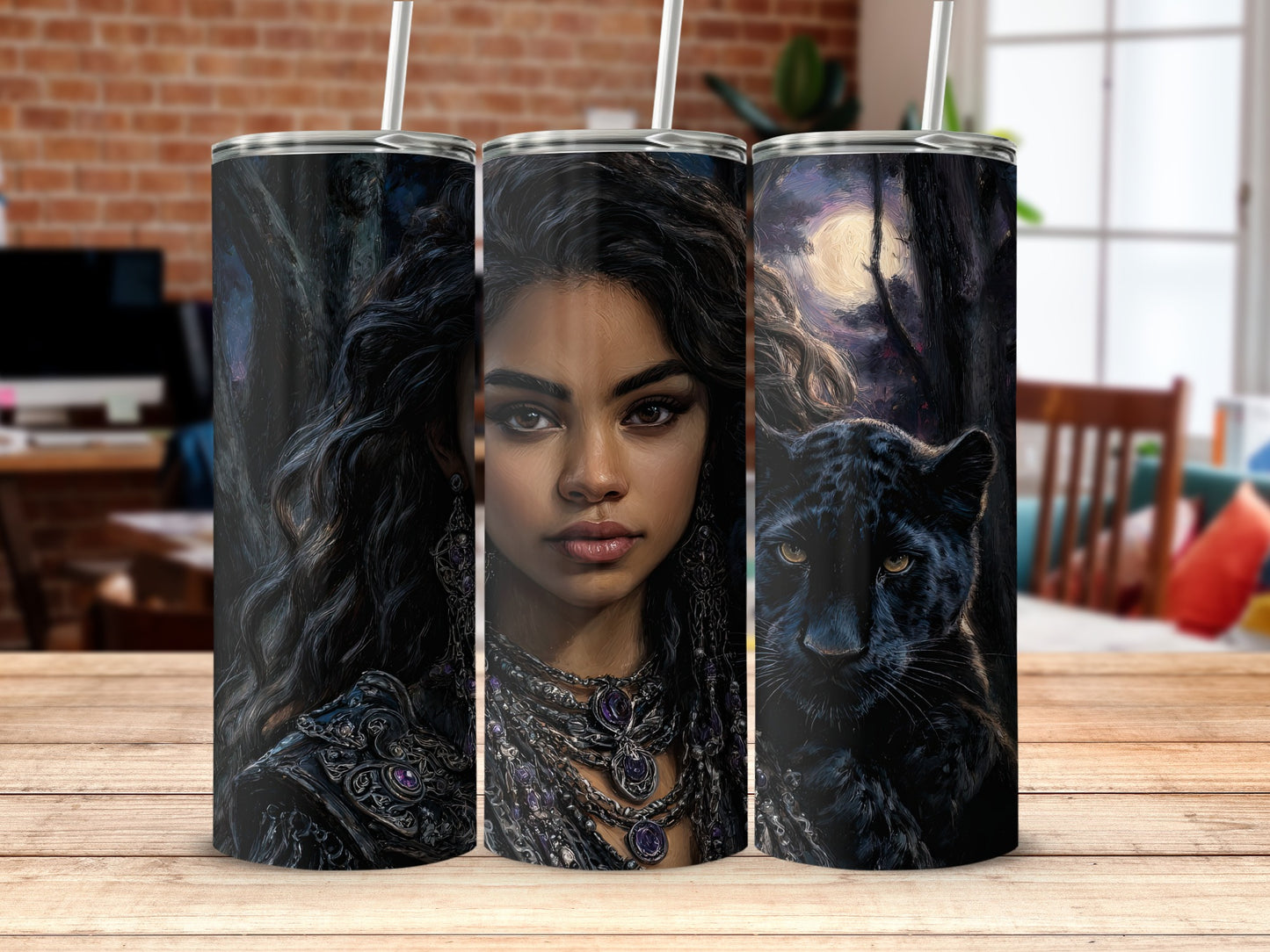 Enchanting Tribal Woman and Panther Art Tumbler