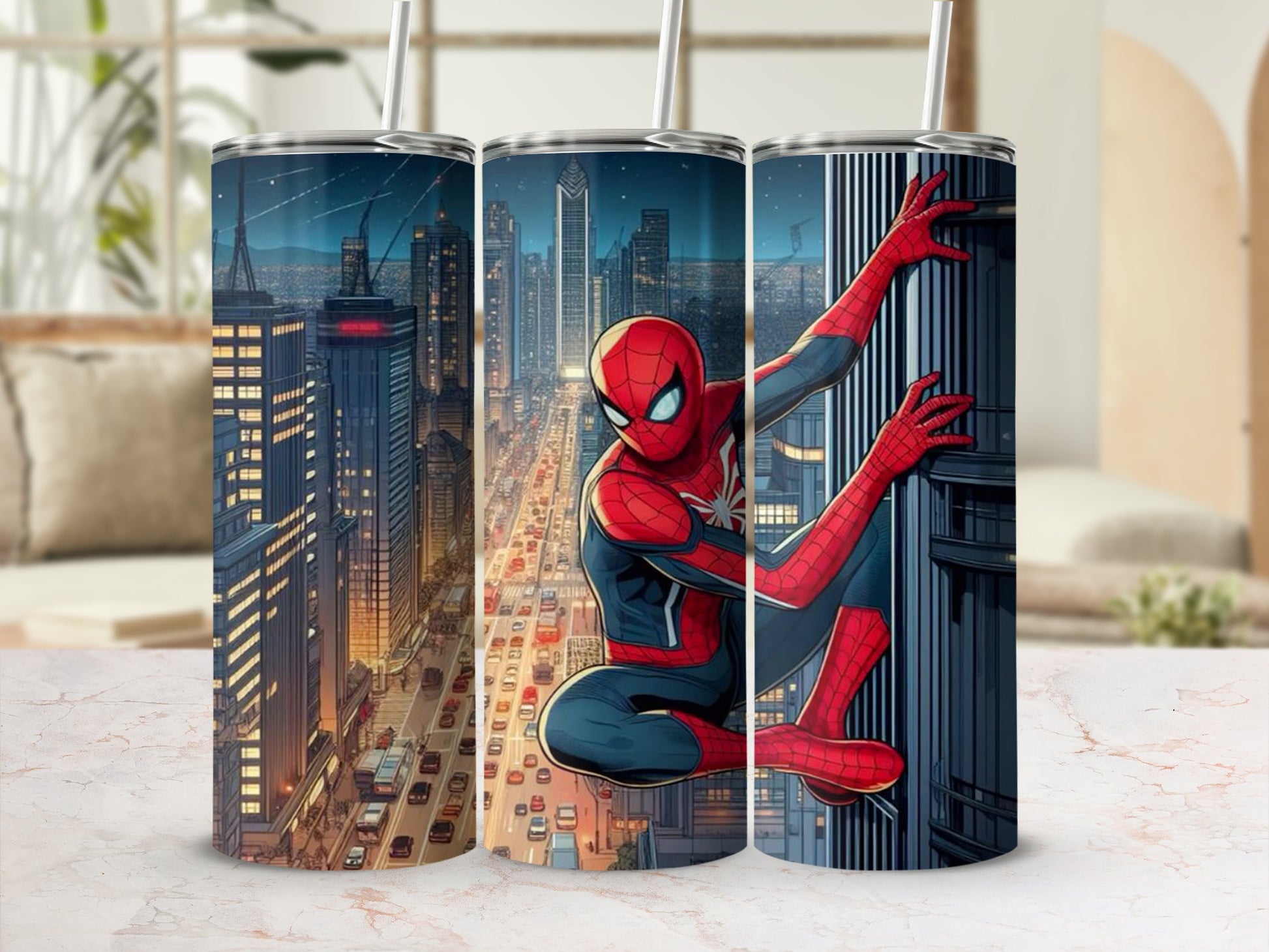 Spider-Man Climbing Cityscape Tumblers Stainless Steel Cups
