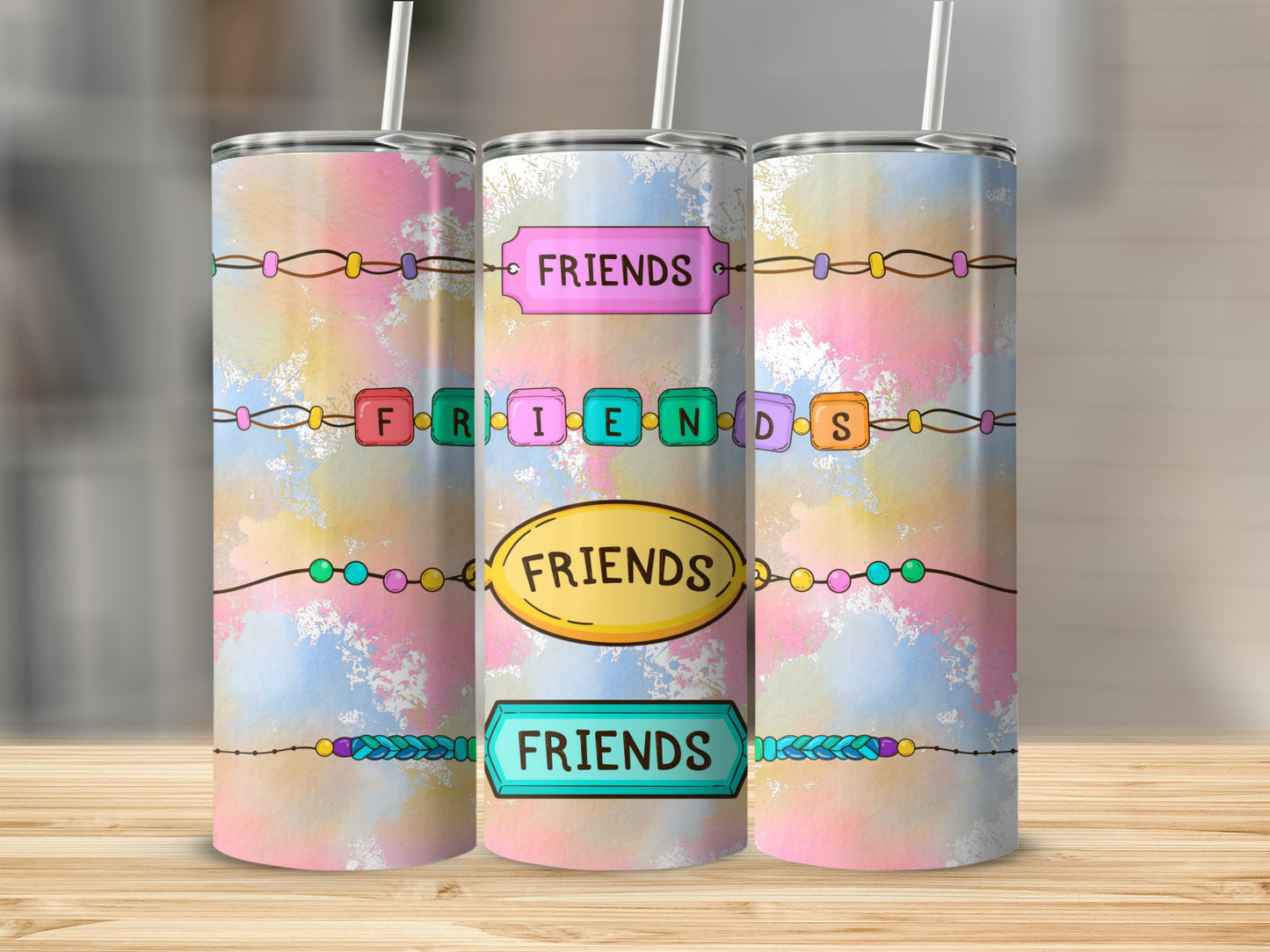 Colorful Friends Design Tumbler with Artistic Accents