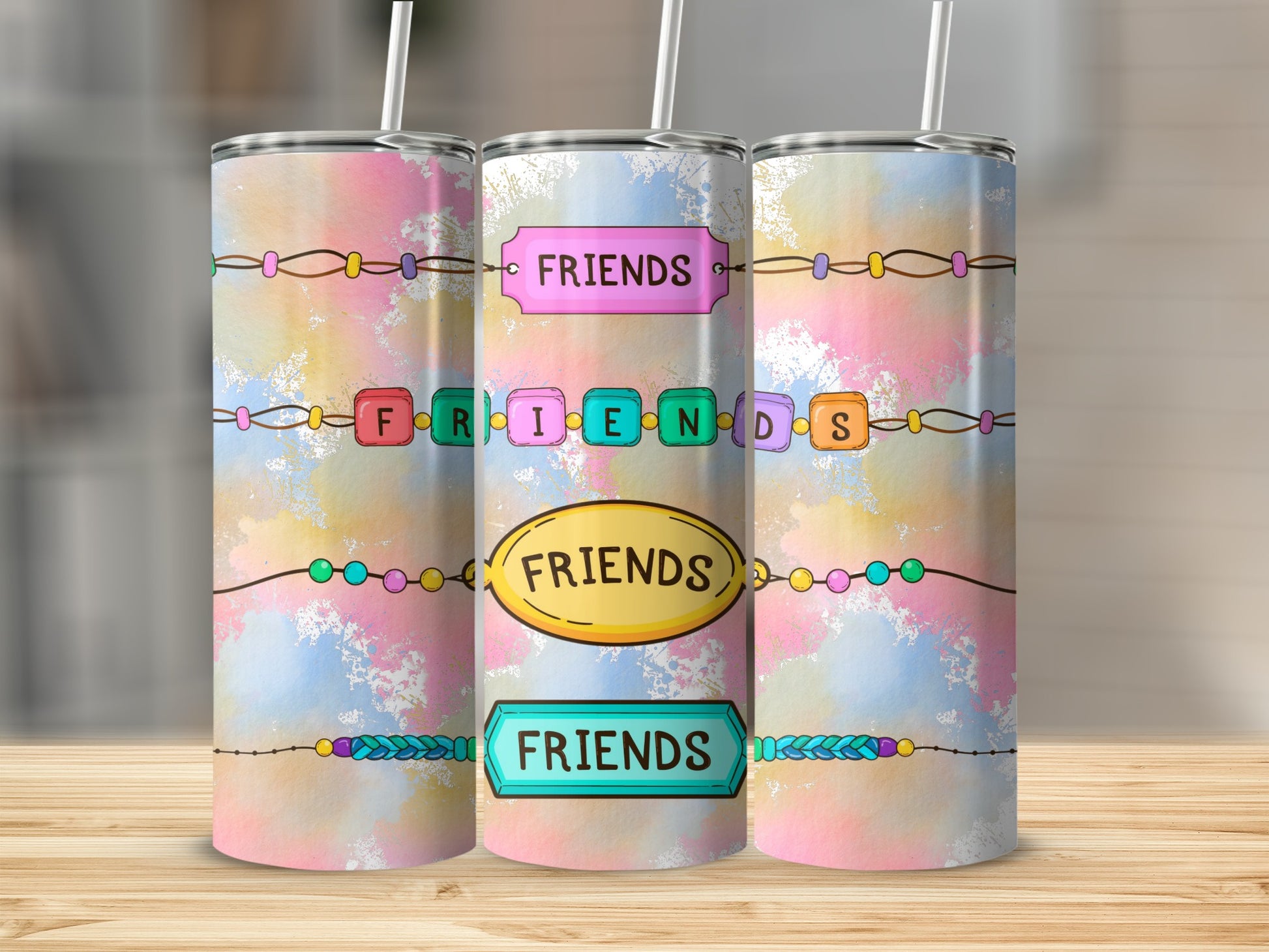 Colorful Friends Design Tumbler with Artistic Accents