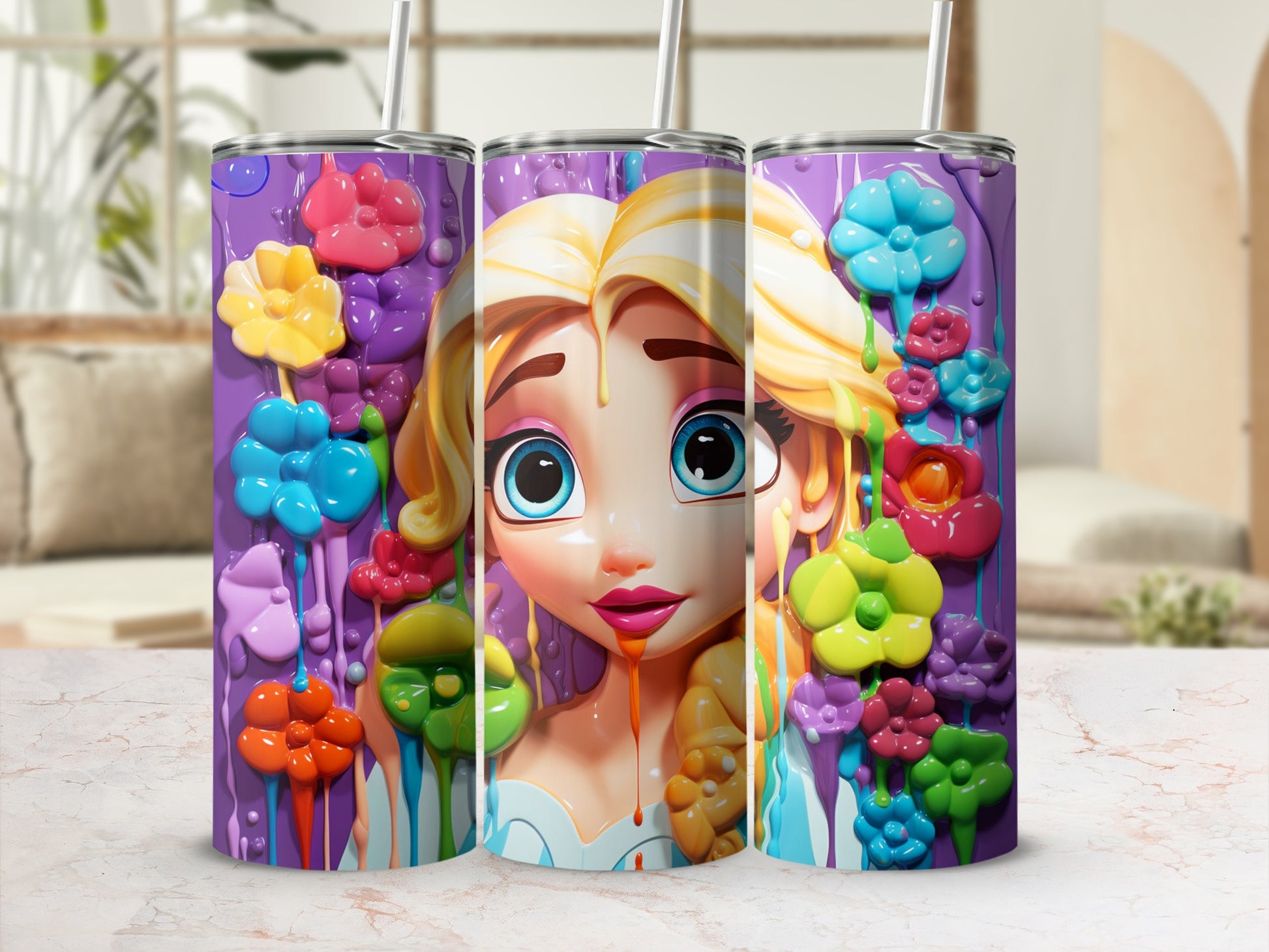Vibrant Colorful Cartoon Design Drinkware With Straw